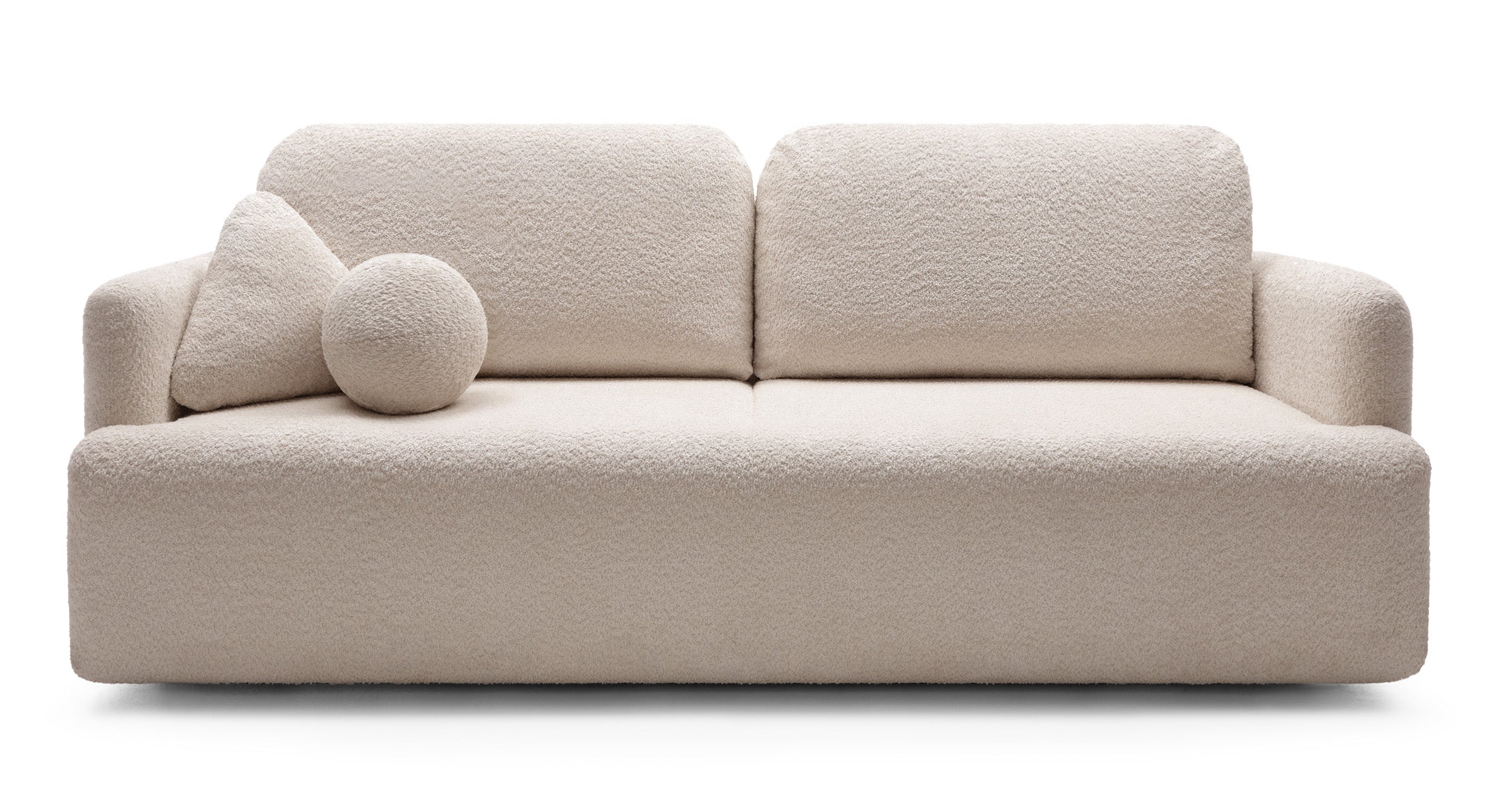 Dreisitziges ausklappbares Sofa Lambina mit Stauraum, beige Bouclé