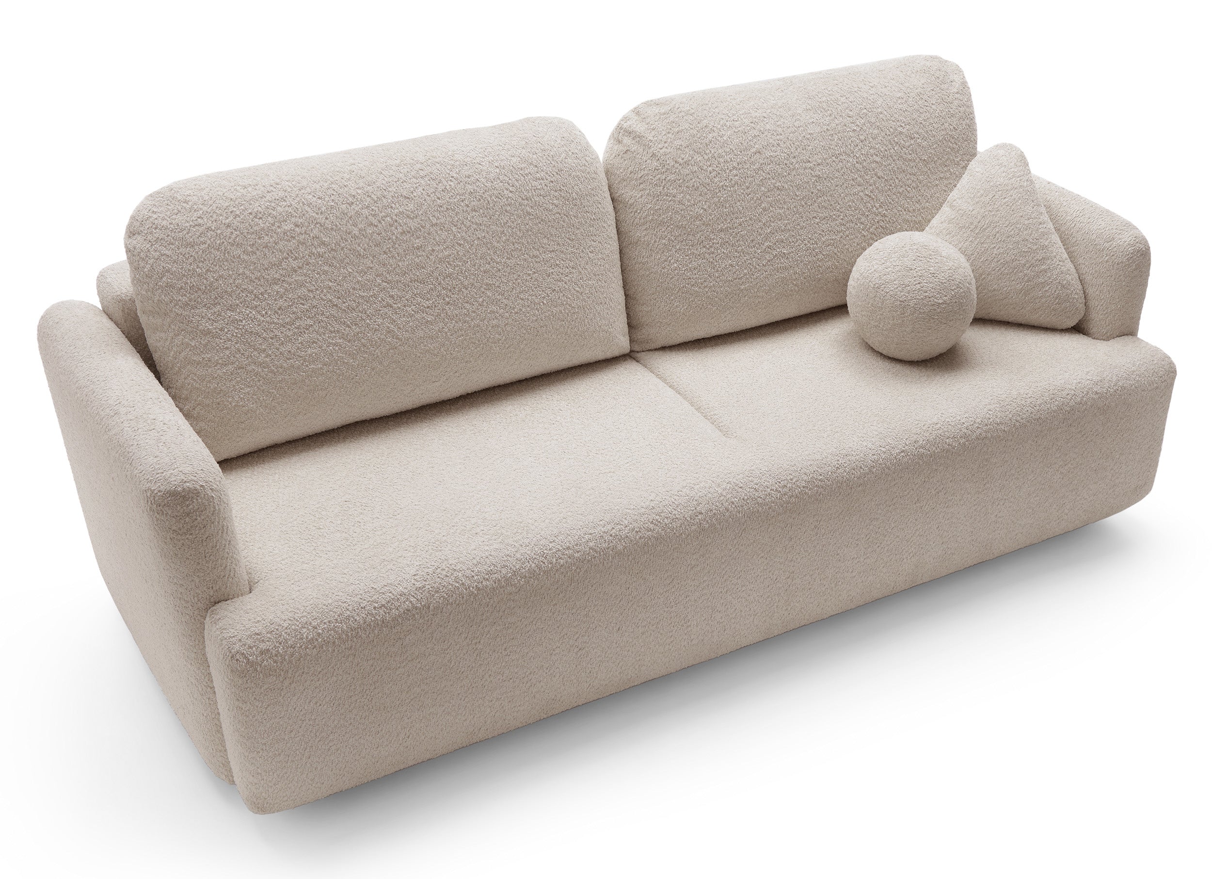 Dreisitziges ausklappbares Sofa Lambina mit Stauraum, beige Bouclé
