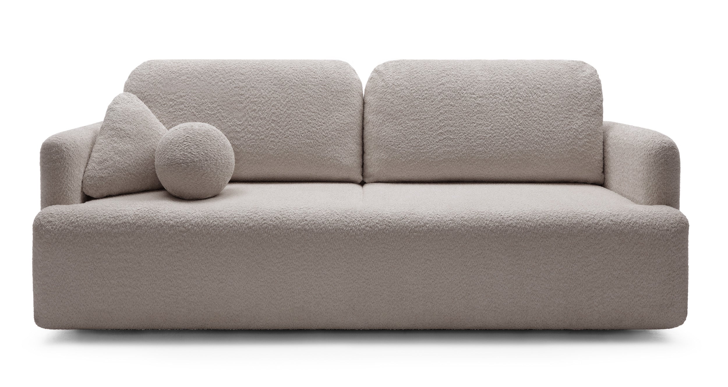 Dreisitziges ausklappbares Sofa Lambina mit Stauraum, dunkelbeige Bouclé