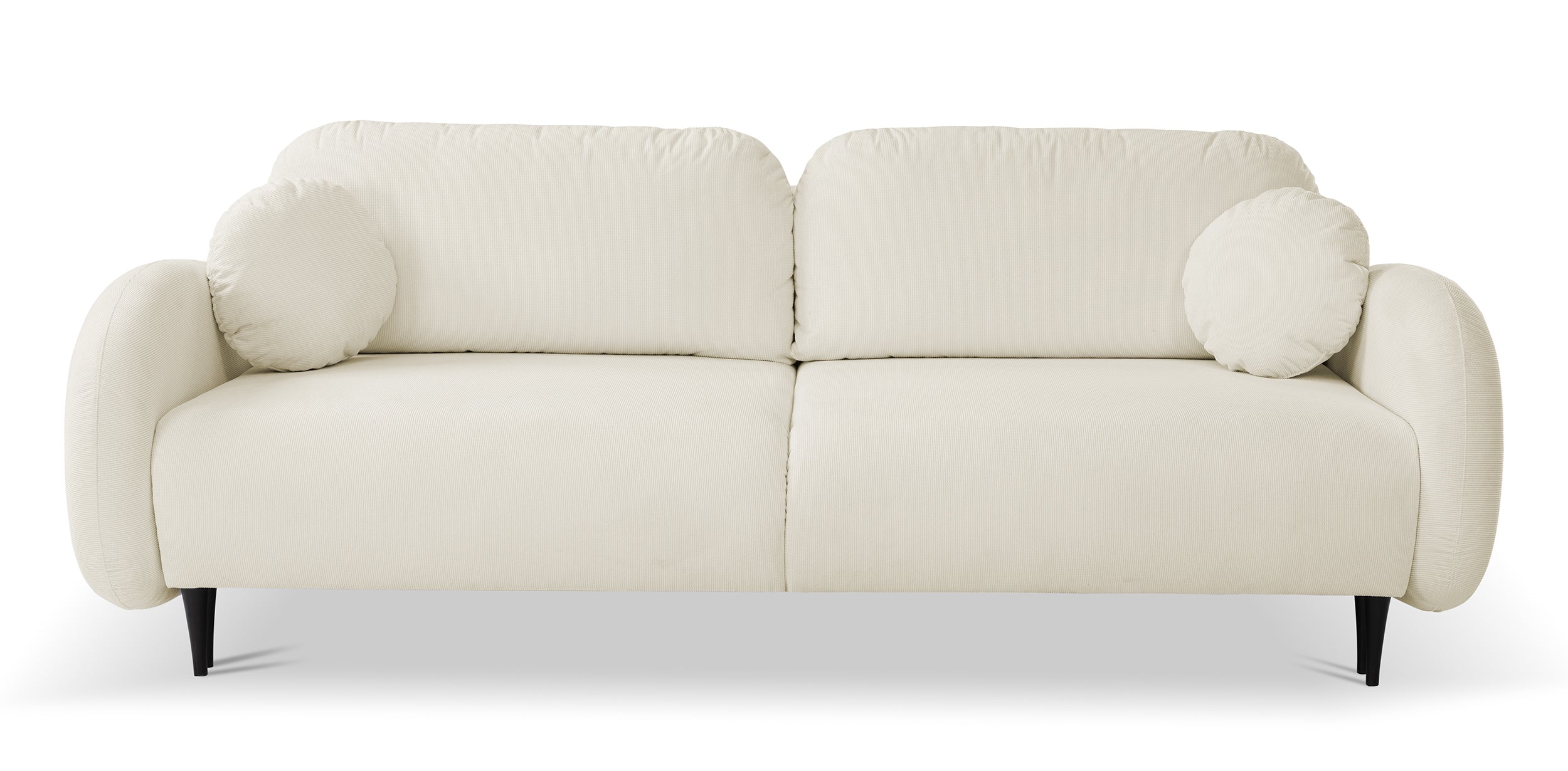 Ausklappbare Bafra Couch mit Schlaffunktion und Bettkasten, cremefarbener Cordstoff