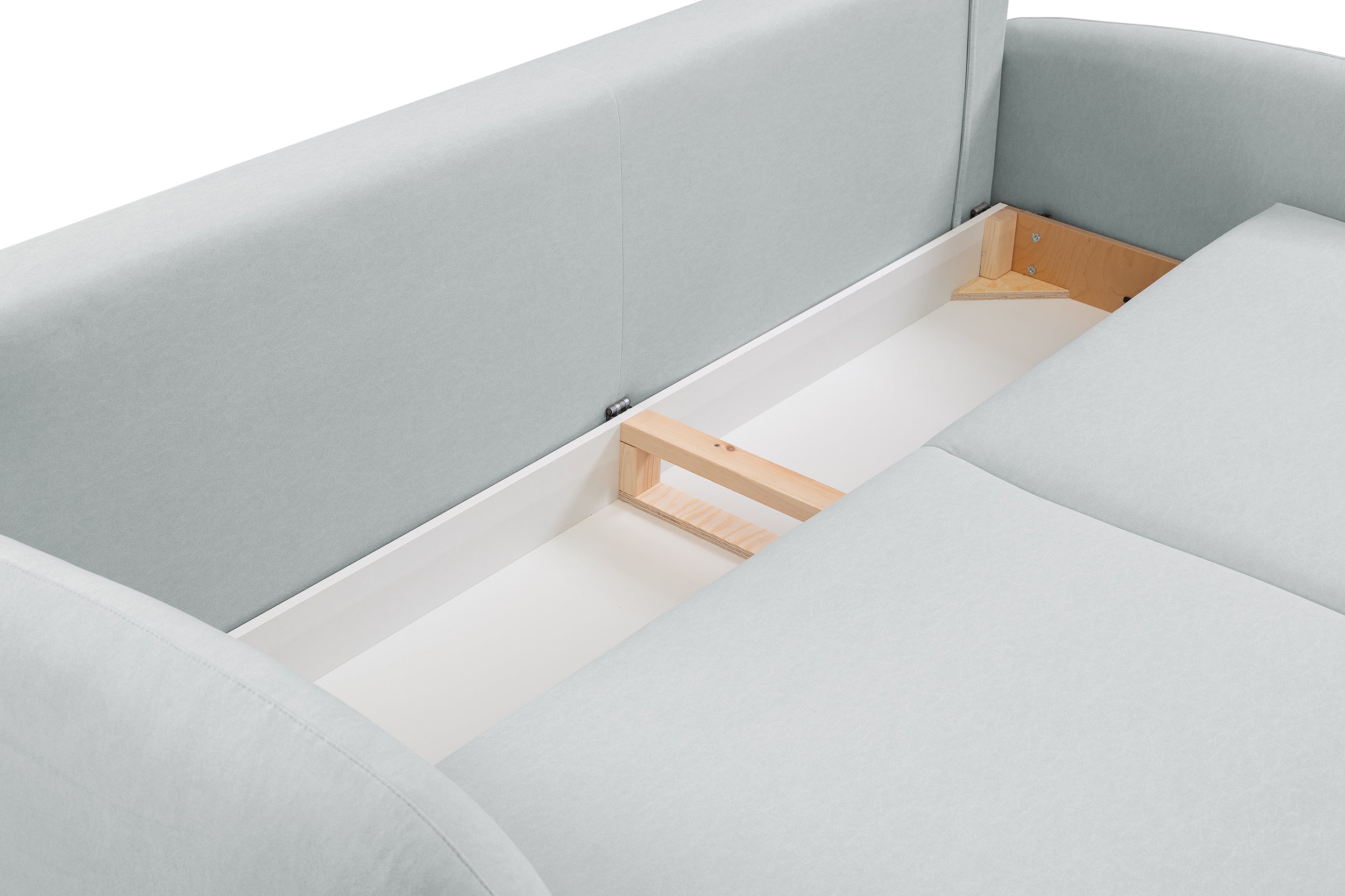 Ausklappbares Sofa Bafra mit Schlafunktion und Bettkasten, grauer Samt