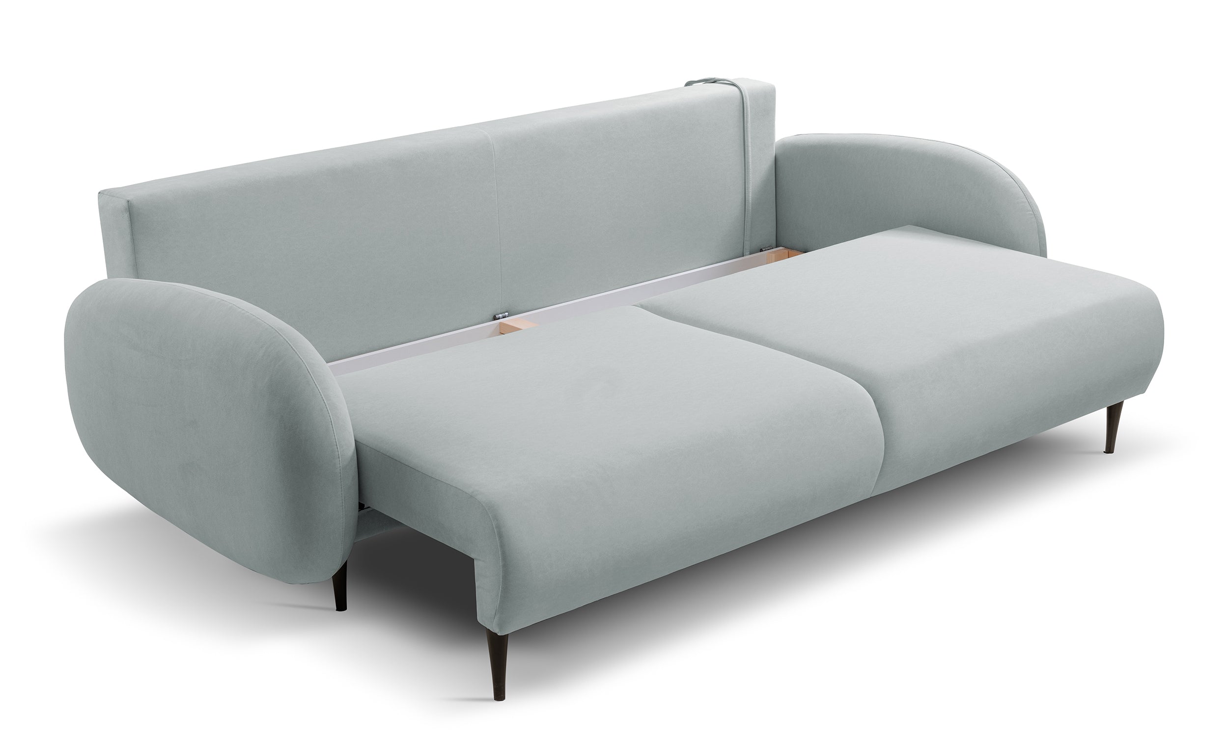 Ausklappbares Sofa Bafra mit Schlafunktion und Bettkasten, grauer Samt