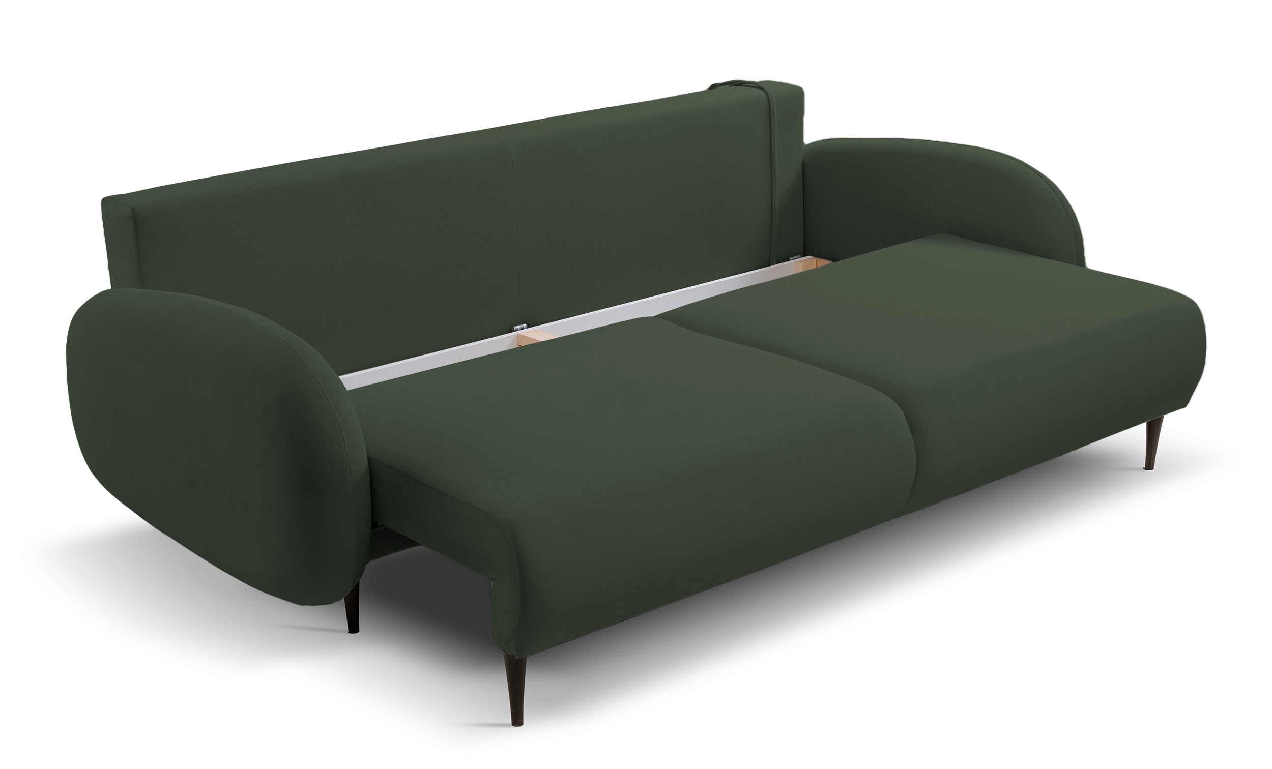 Ausziehbare Bafra-Sofa mit Schlaffunktion und Bettkasten, olivgrüner Samt