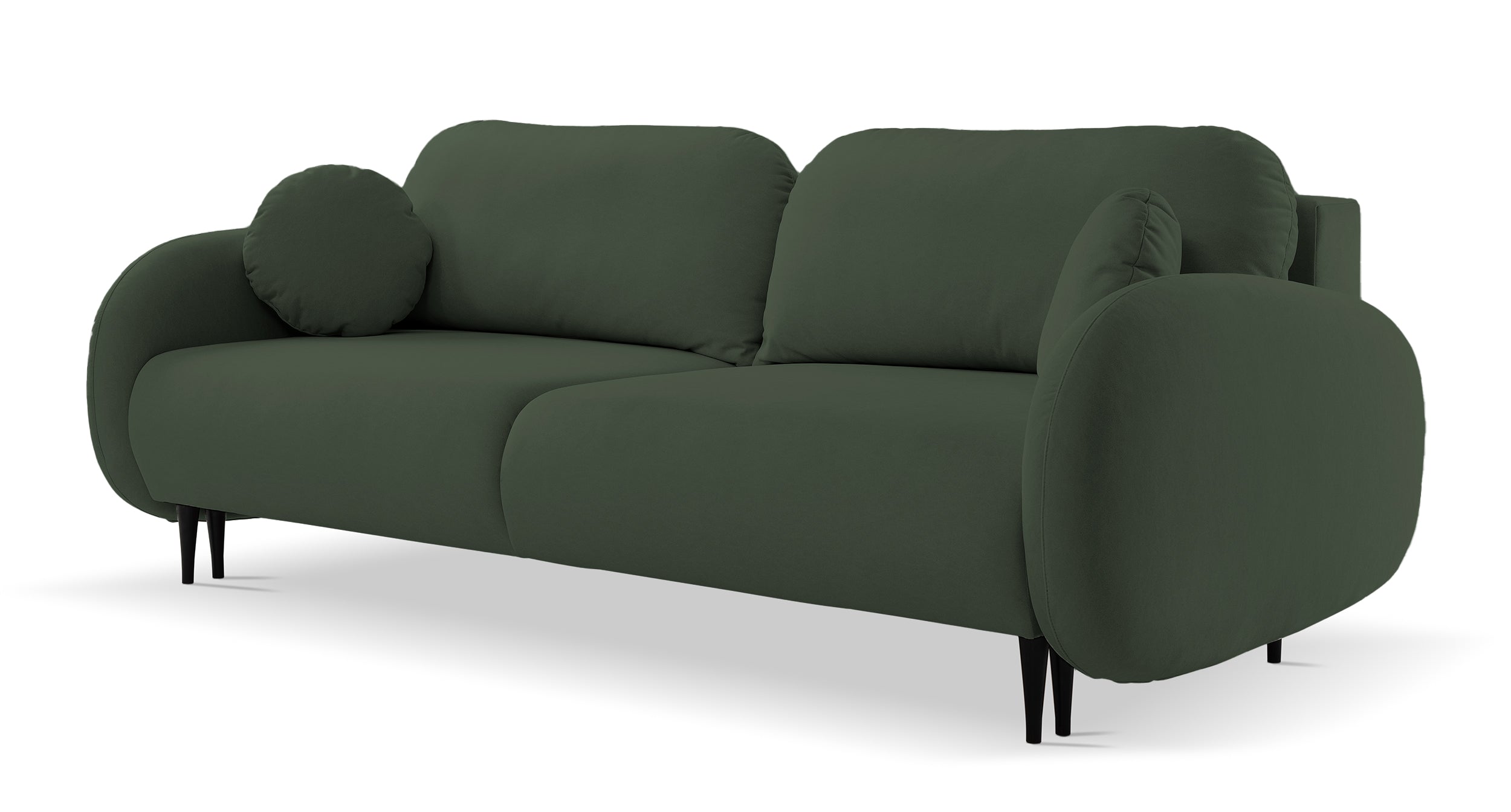 Ausziehbare Bafra-Sofa mit Schlaffunktion und Bettkasten, olivgrüner Samt