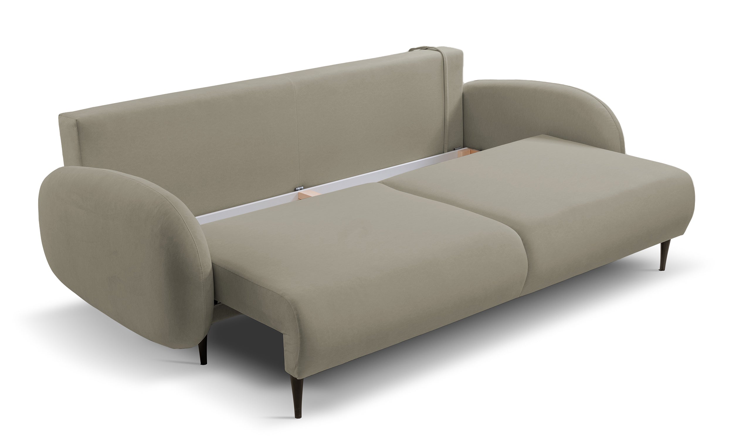 Ausziehbares Sofa Bafra mit Schlafunktion und Bettkasten, beige Samt