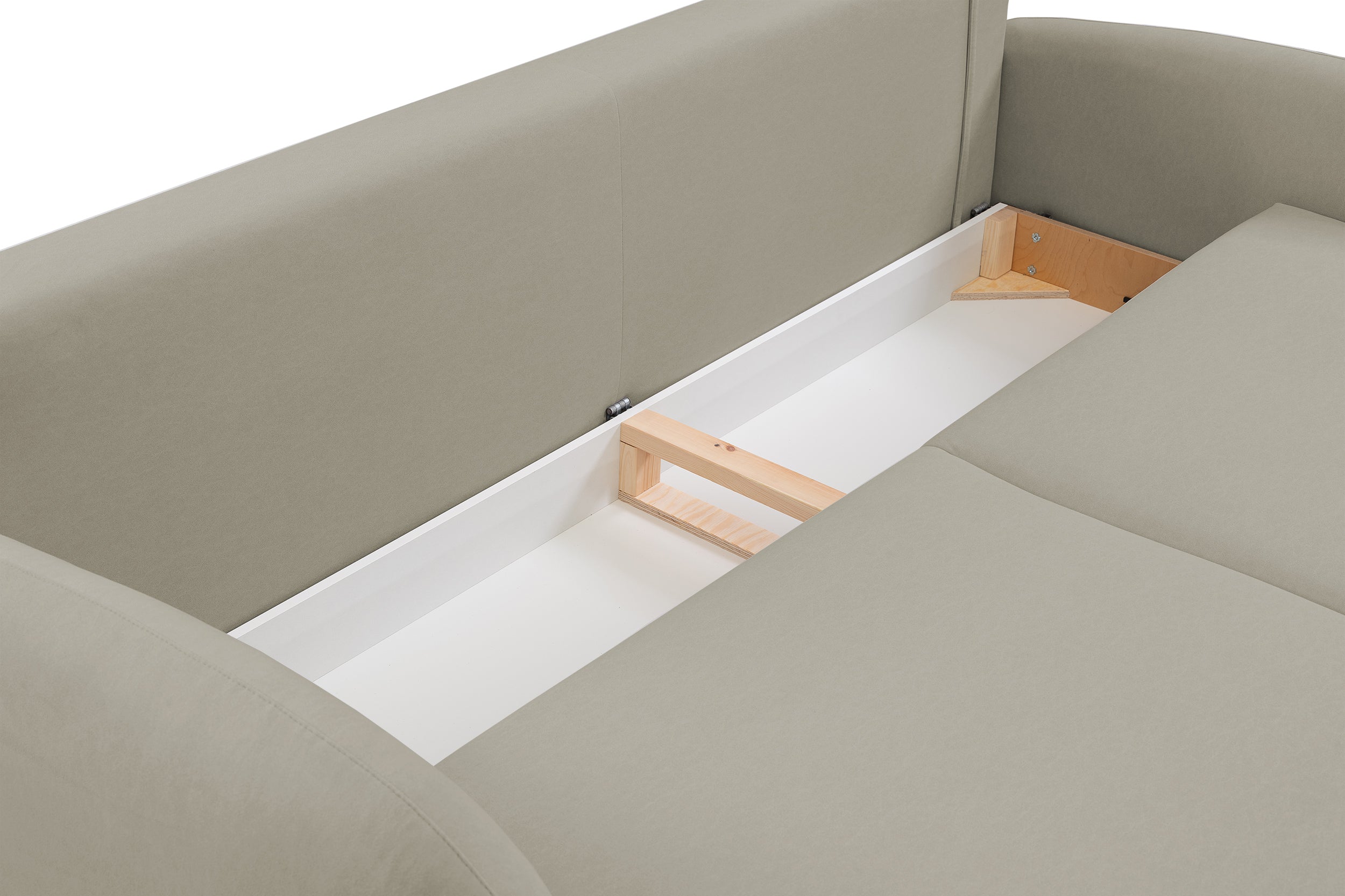 Ausziehbares Sofa Bafra mit Schlafunktion und Bettkasten, beige Samt