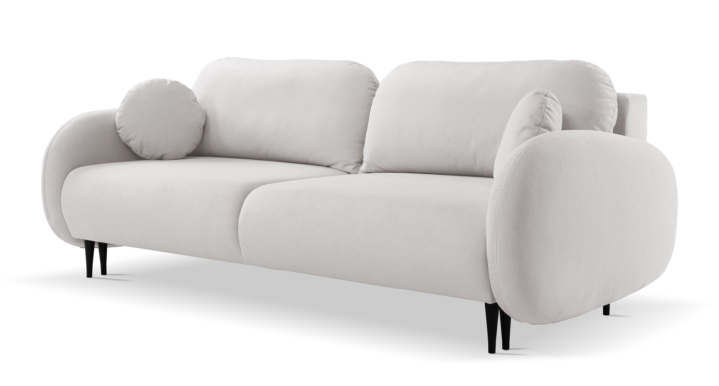 Schlafsofa Bafra mit Schlaffunktion und Bettkasten, cremefarbenes Samtvelours