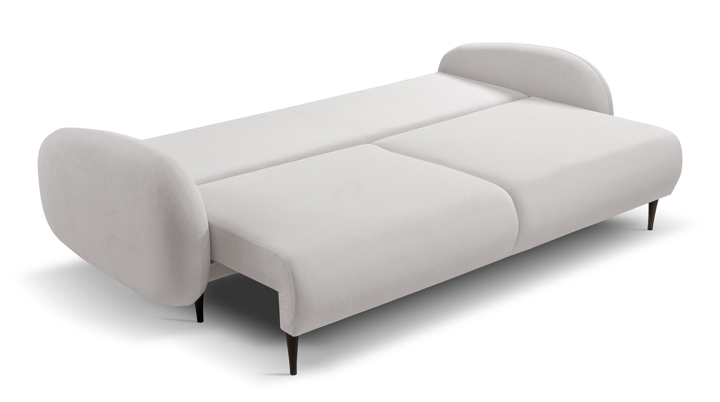 Schlafsofa Bafra mit Schlaffunktion und Bettkasten, cremefarbenes Samtvelours