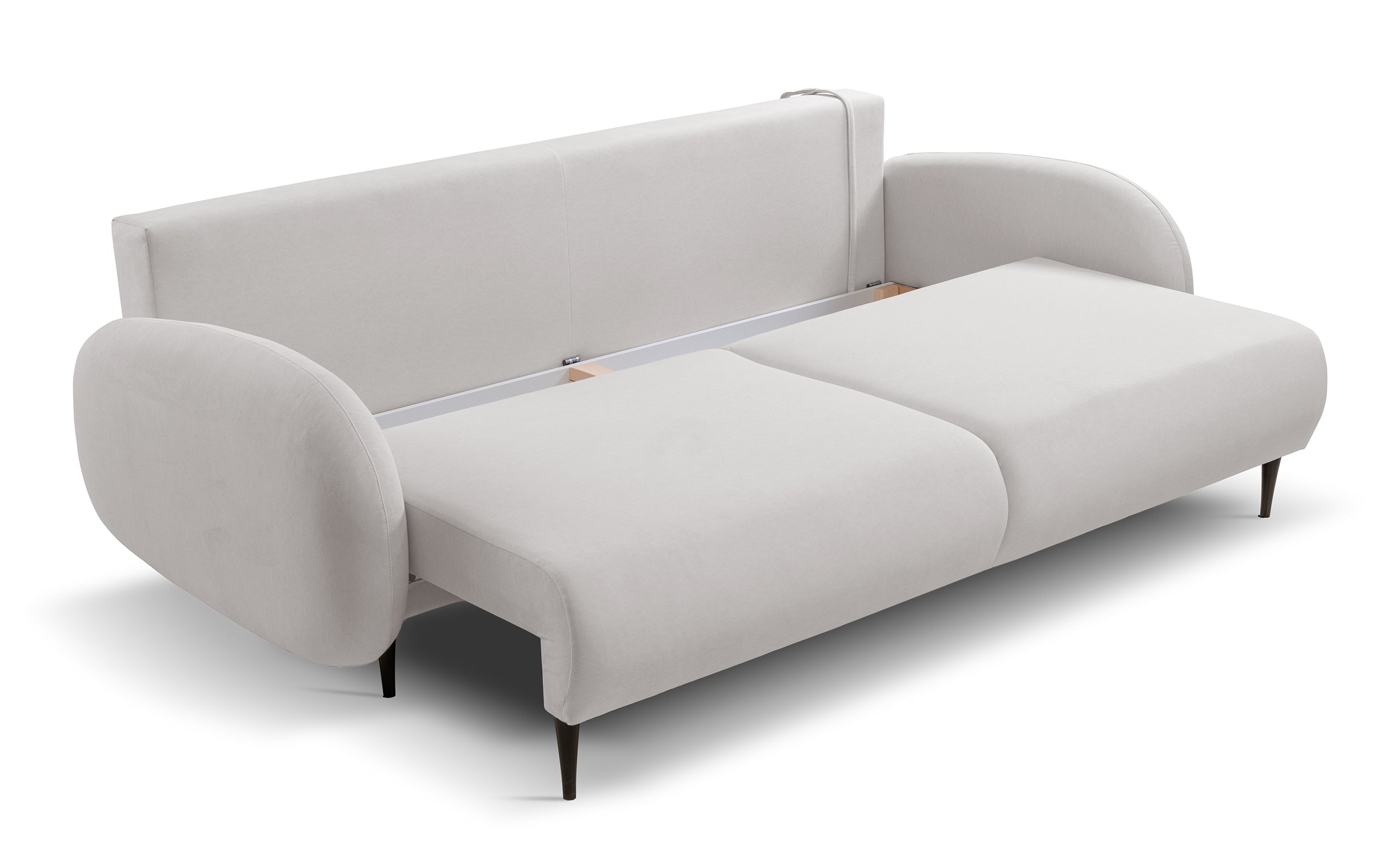 Schlafsofa Bafra mit Schlaffunktion und Bettkasten, cremefarbenes Samtvelours