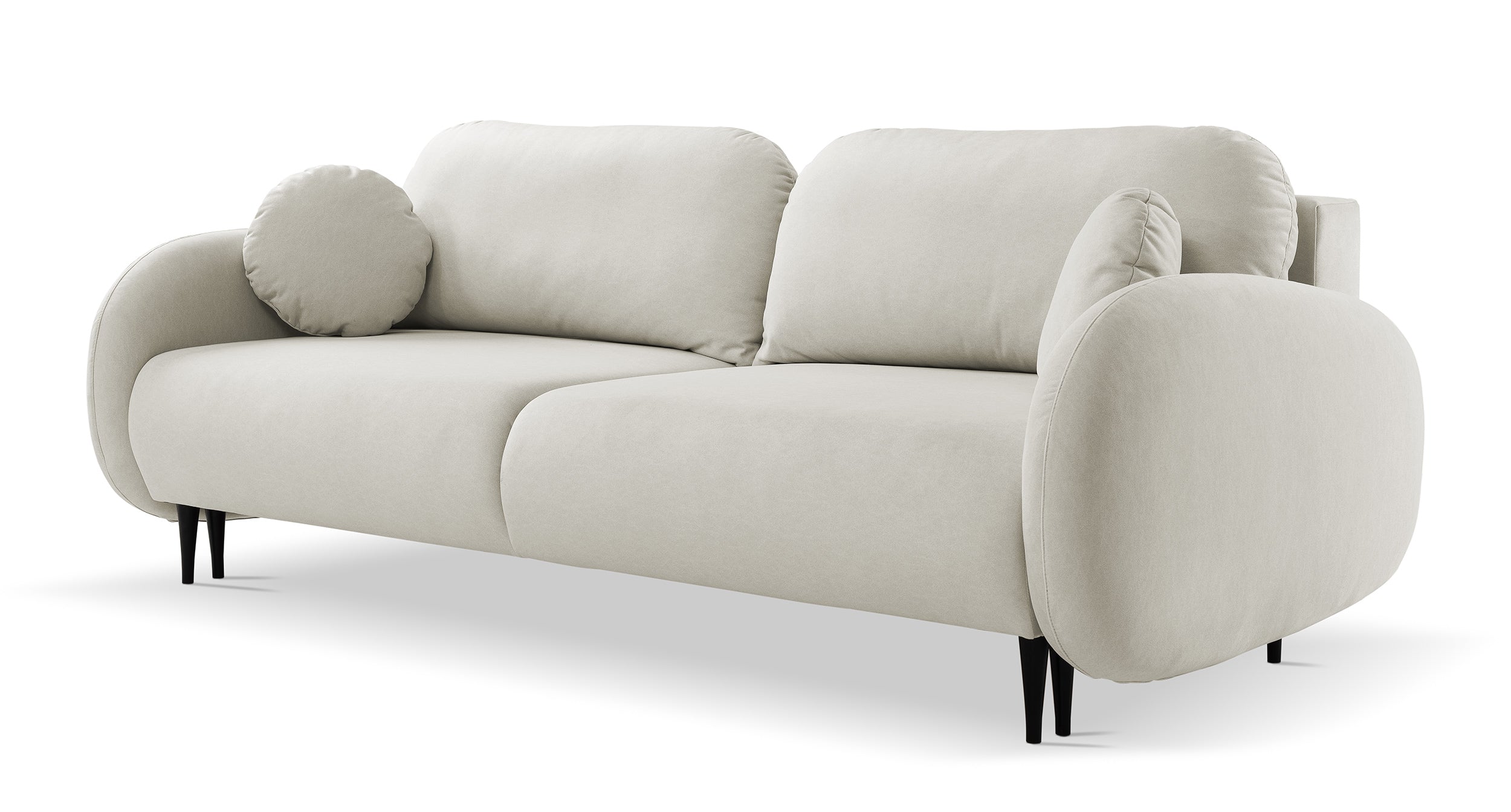 Ausziehbare Bafra-Sofa mit Schlaffunktion und Bettkasten, hellbeige Samt