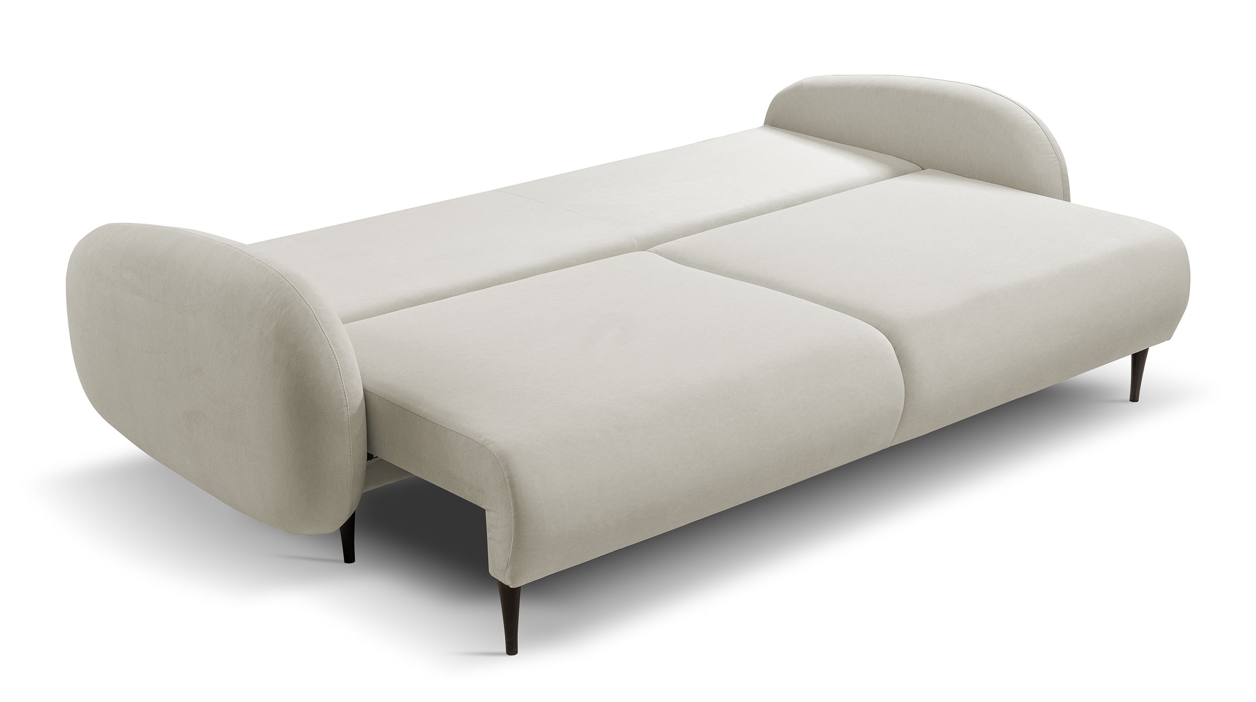 Ausziehbare Bafra-Sofa mit Schlaffunktion und Bettkasten, hellbeige Samt