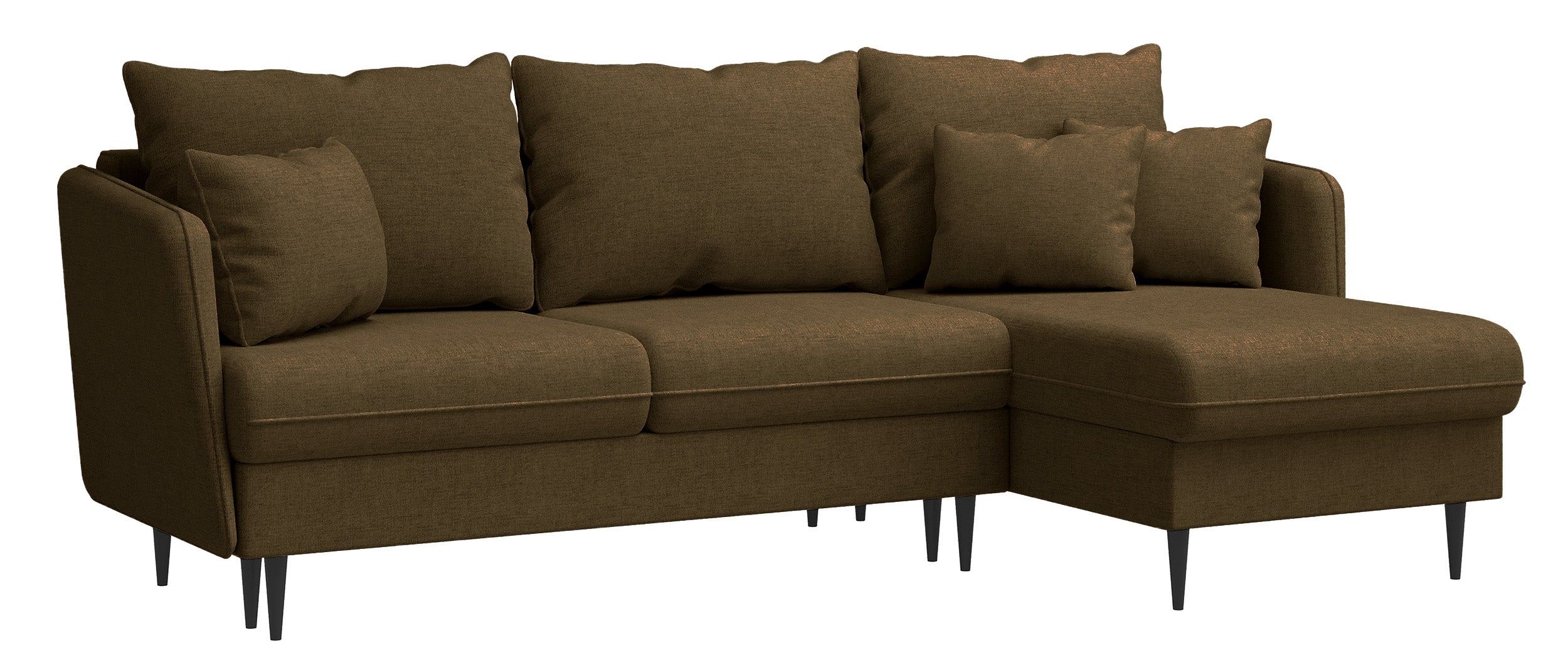 Ecksofa mit Schlafunktion Volio, L-förmig, olivgrüner Chenille-Stoff, schwarze Beine