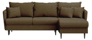 Ecksofa mit Schlafunktion Volio, L-förmig, olivgrüner Chenille-Stoff, schwarze Beine