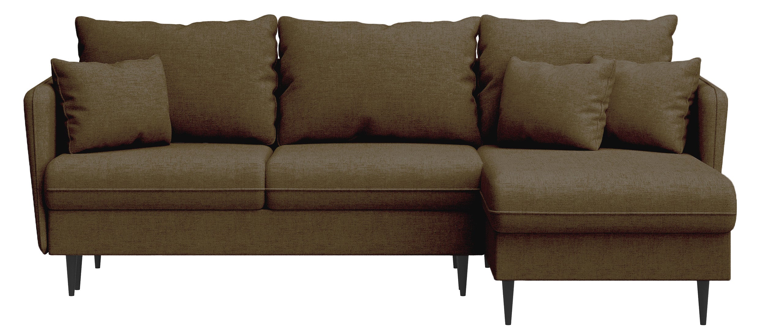 Ecksofa mit Schlafunktion Volio, L-förmig, olivgrüner Chenille-Stoff, schwarze Beine