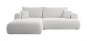 Ecksofa mit Schlaffunktion Ovo, L-förmig, grau mit Stauraum, Bouclé, linke Seite