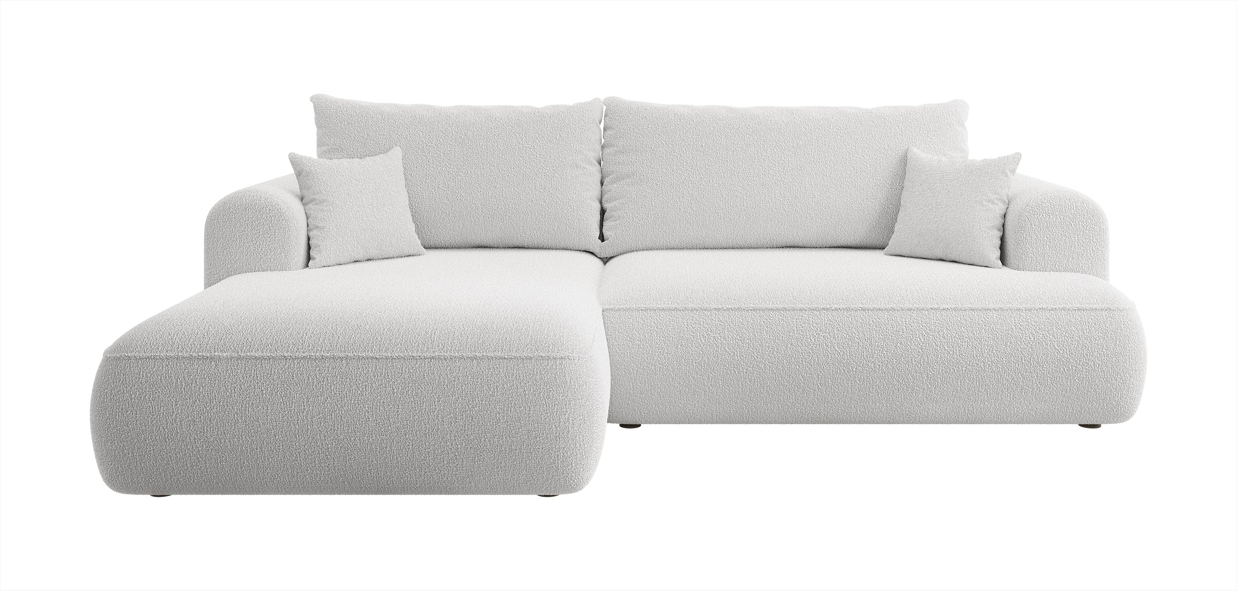 Ecksofa mit Schlaffunktion Ovo, L-förmig, grau mit Stauraum, Bouclé, linke Seite