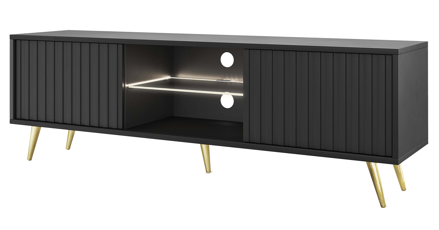 TV-Schrank Bello mit Lamellenfronten, 135 cm, schwarz mit goldenen Beinen
