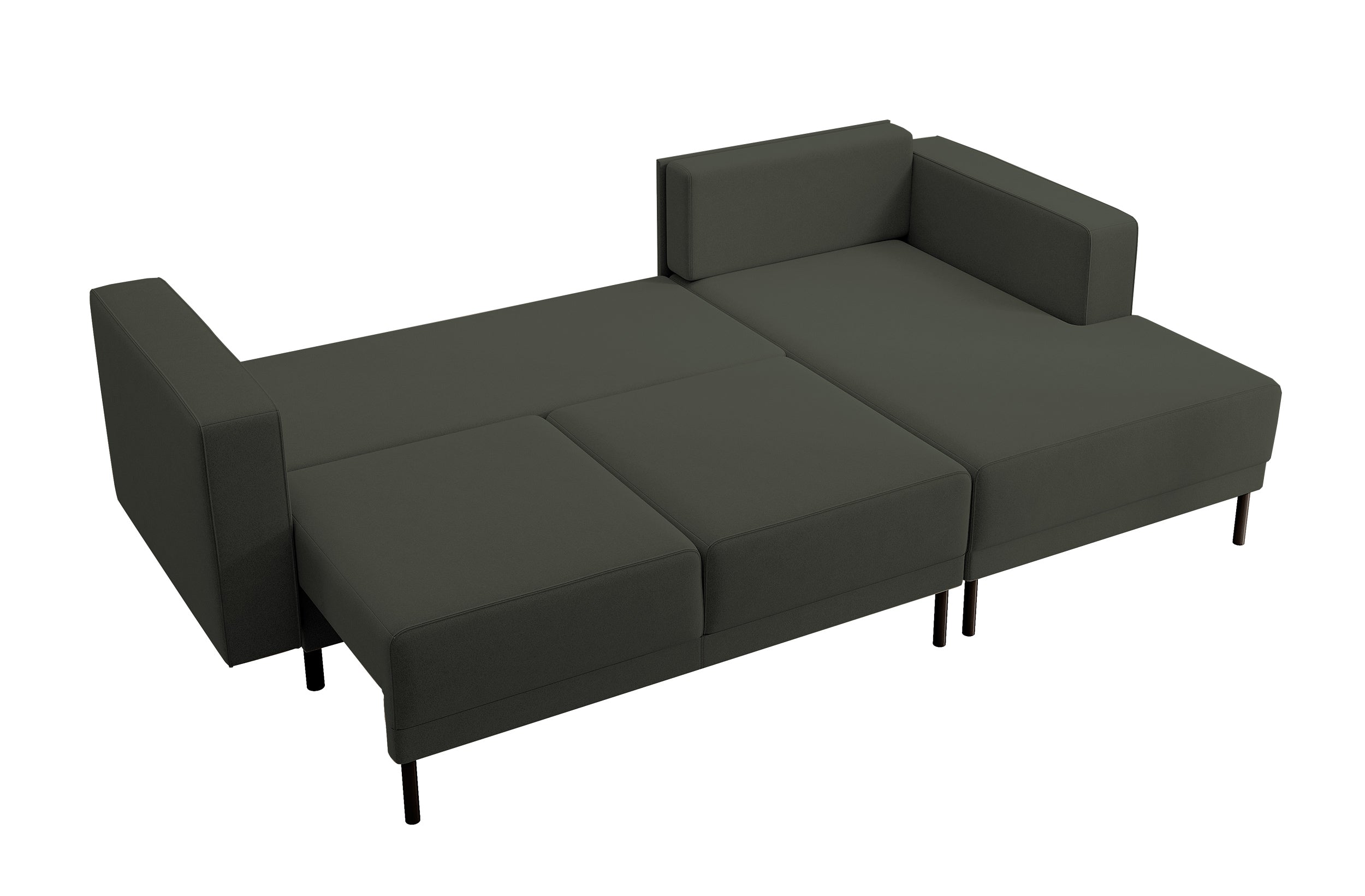 Ecksofa mit Schlaffunktion Rodario Mini, L-förmig, mit Stauraum, olivgrüner, pflegeleichter Samt, rechtsseitig