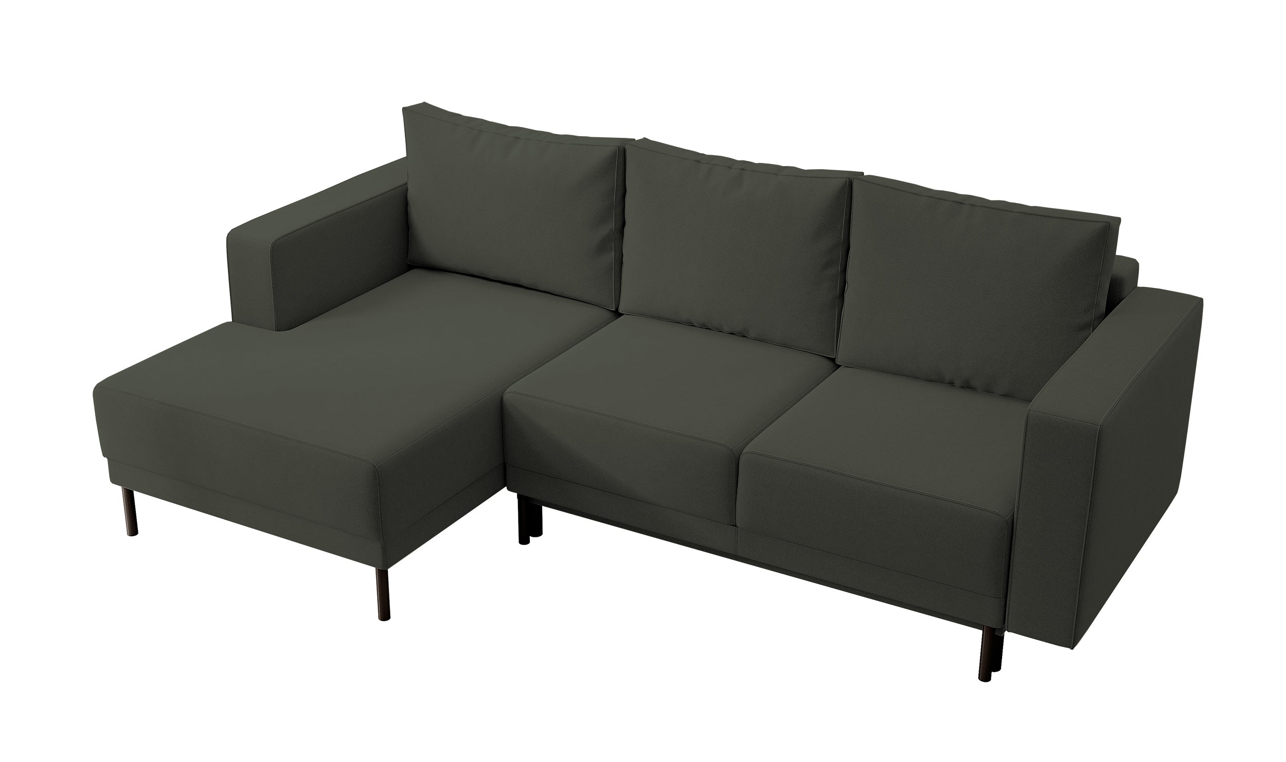 Ecksofa mit Schlafunktion Rodario Mini, L-förmig, mit Stauraum, olivgrüner, pflegeleichter Samt, linksseitig