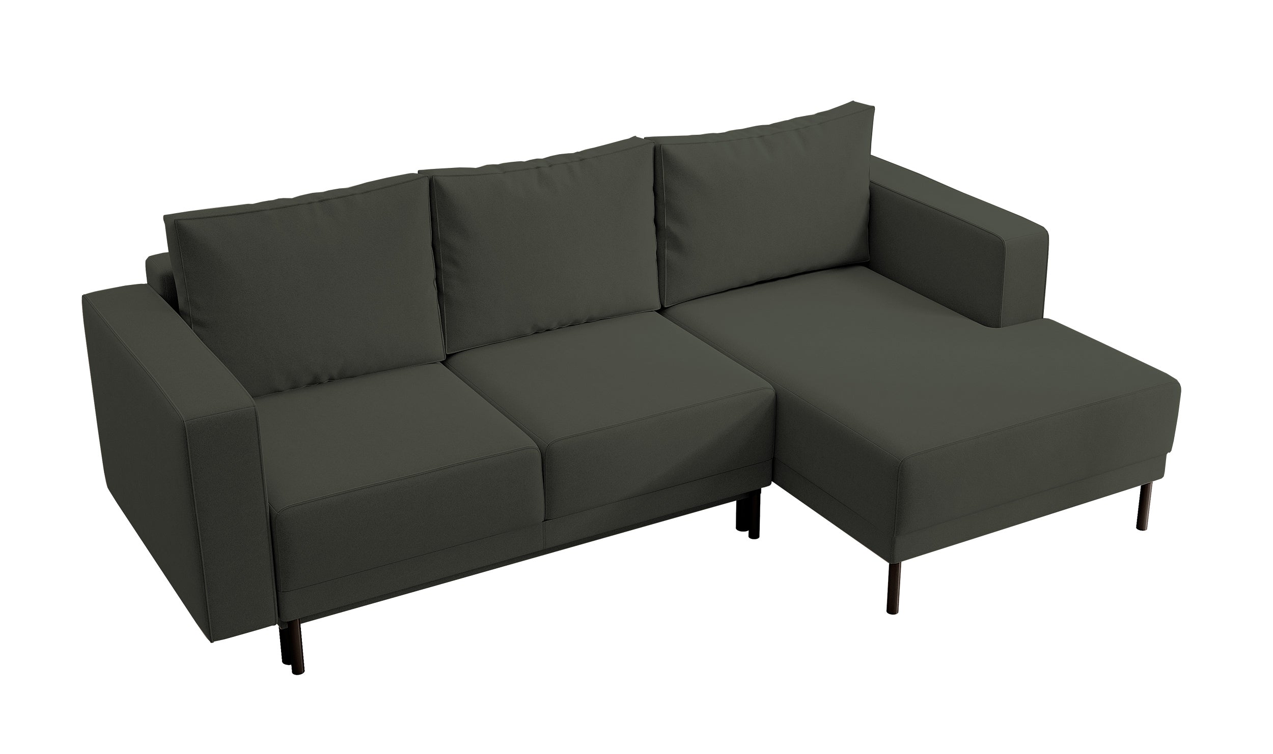 Ecksofa mit Schlaffunktion Rodario Mini, L-förmig, mit Stauraum, olivgrüner, pflegeleichter Samt, rechtsseitig