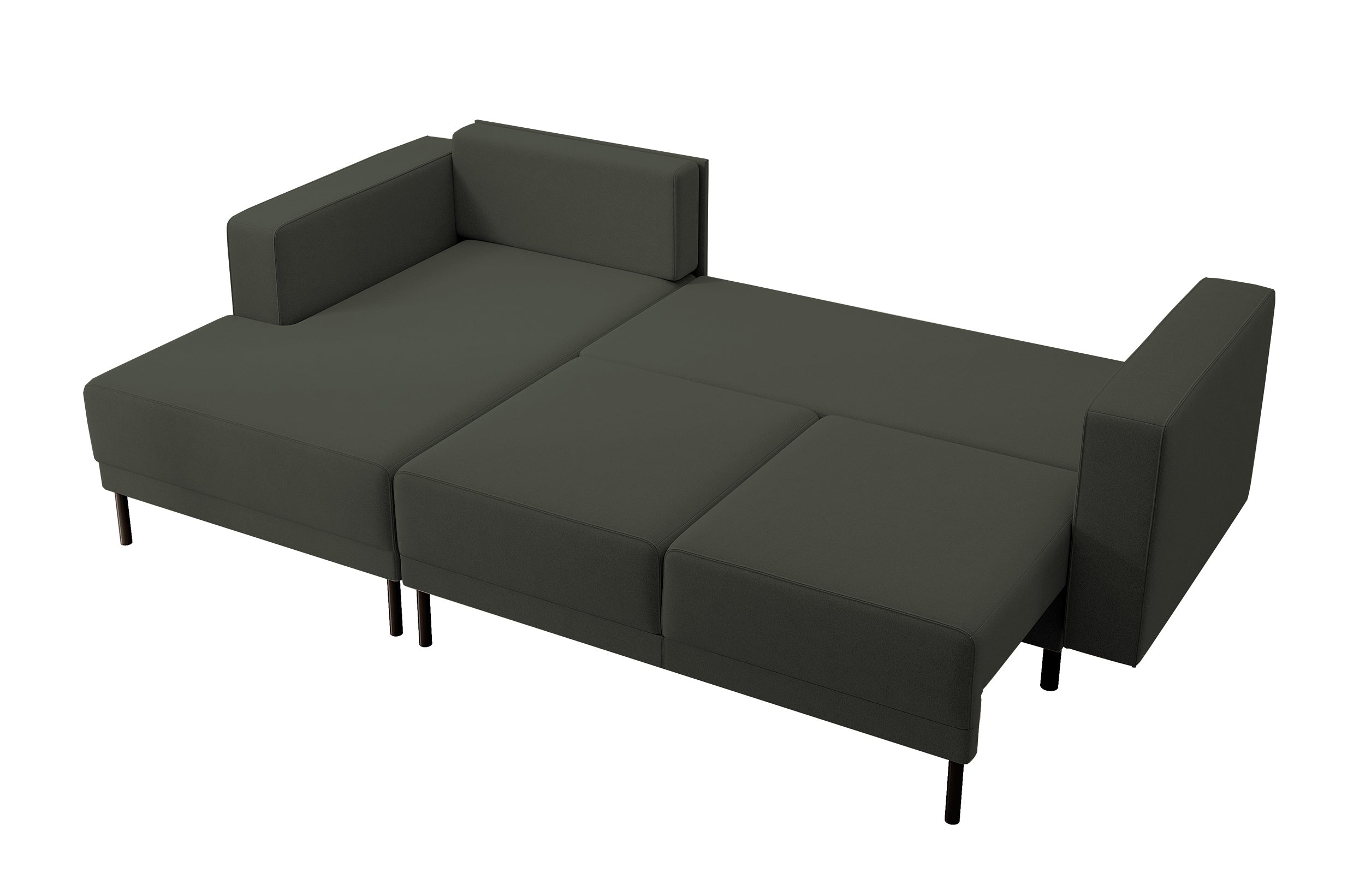 Ecksofa mit Schlafunktion Rodario Mini, L-förmig, mit Stauraum, olivgrüner, pflegeleichter Samt, linksseitig
