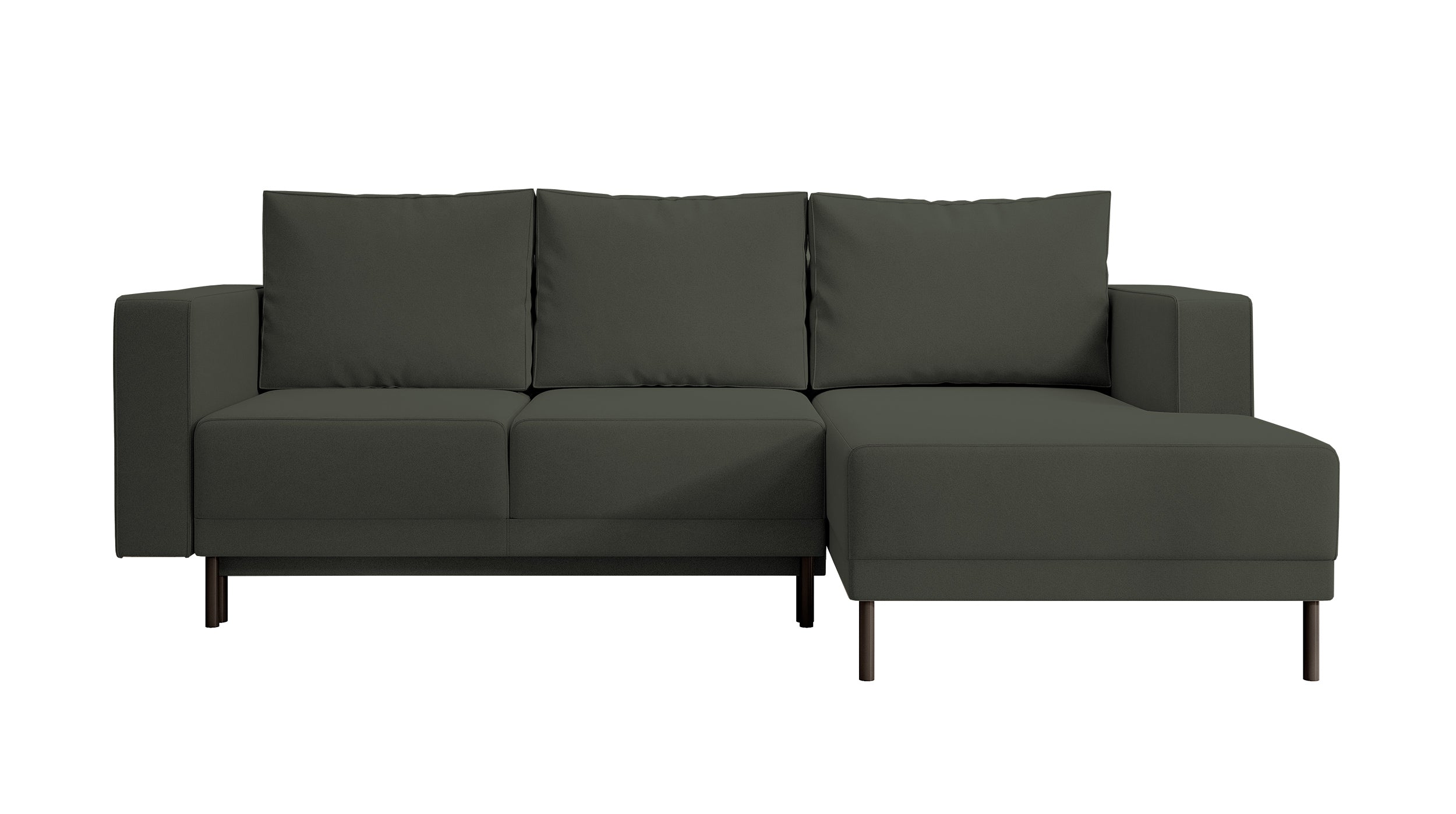Ecksofa mit Schlaffunktion Rodario Mini, L-förmig, mit Stauraum, olivgrüner, pflegeleichter Samt, rechtsseitig