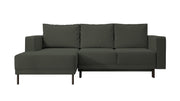 Ecksofa mit Schlafunktion Rodario Mini, L-förmig, mit Stauraum, olivgrüner, pflegeleichter Samt, linksseitig