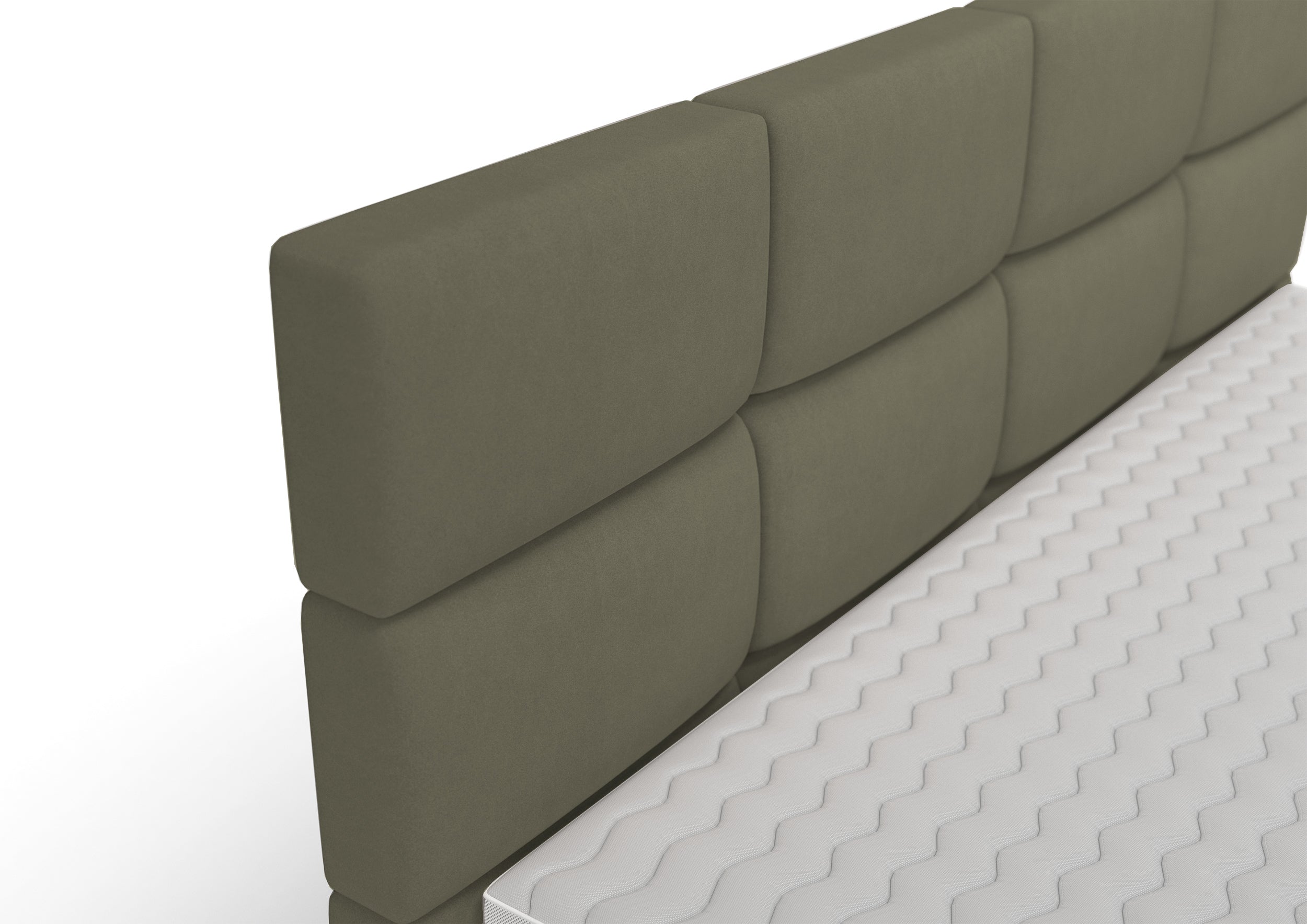 Kontinentales Bett 140x200 cm Rektango mit Stauraum und Topper, olivgrüner Samt