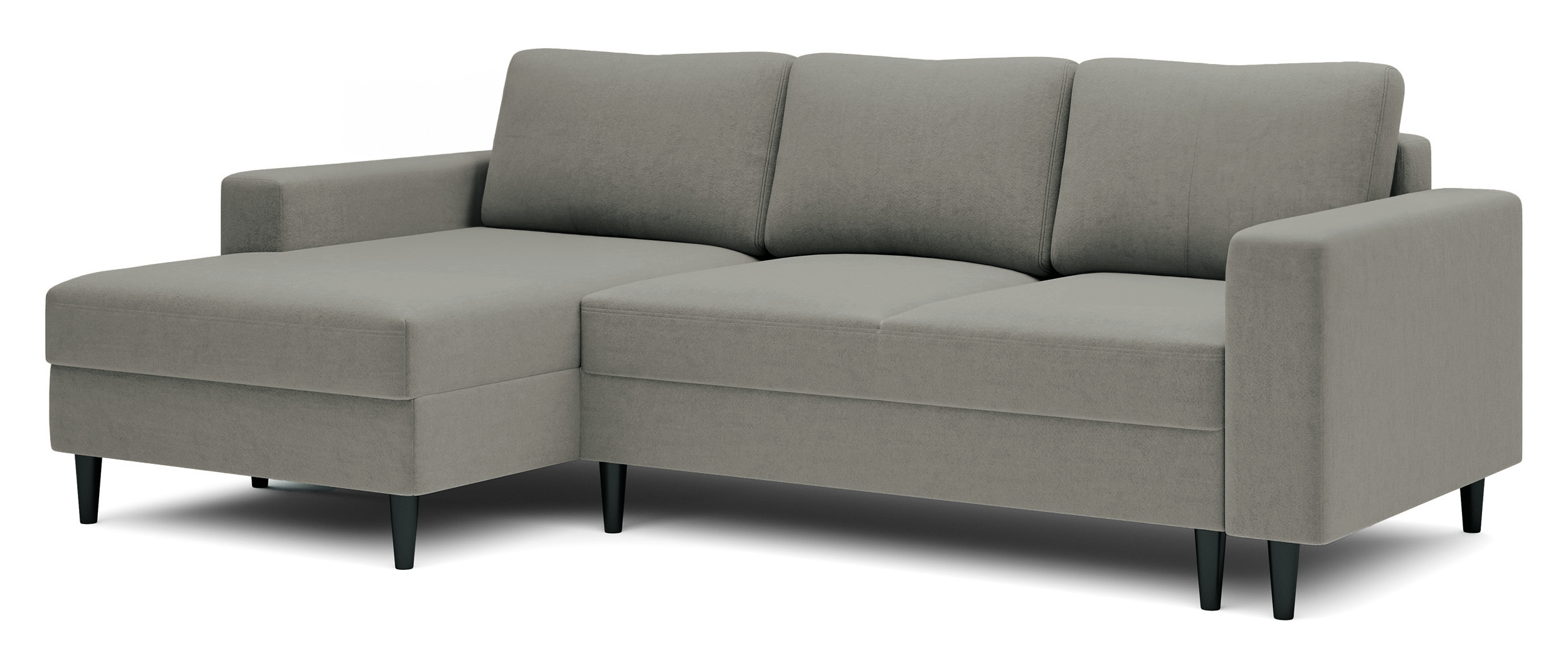 Ecksofa mit Schlaf-Funktion Nalika, L-förmig, mit Stauraum, dunkelbeige, hydrophober Samt, linksseitig