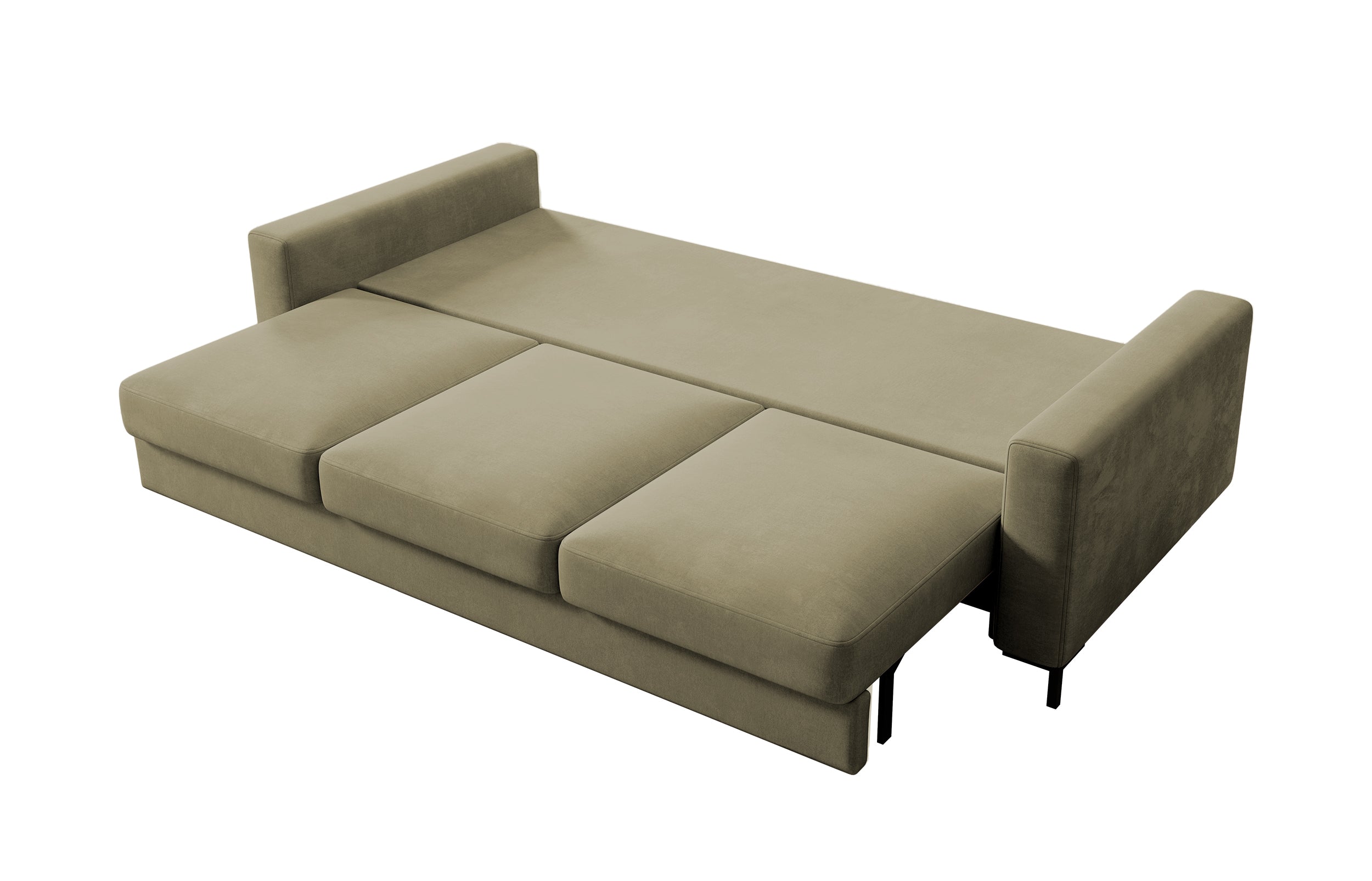 Dreisitziges ausklappbares Sofa Mokpeo mit Stauraum, dunkelbeige Samtvelours