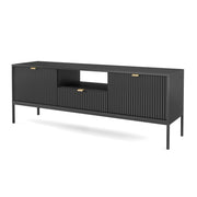 TV-Schrank Vellore 154 cm schwarz mit gerillten Fronten und goldenen Griffen