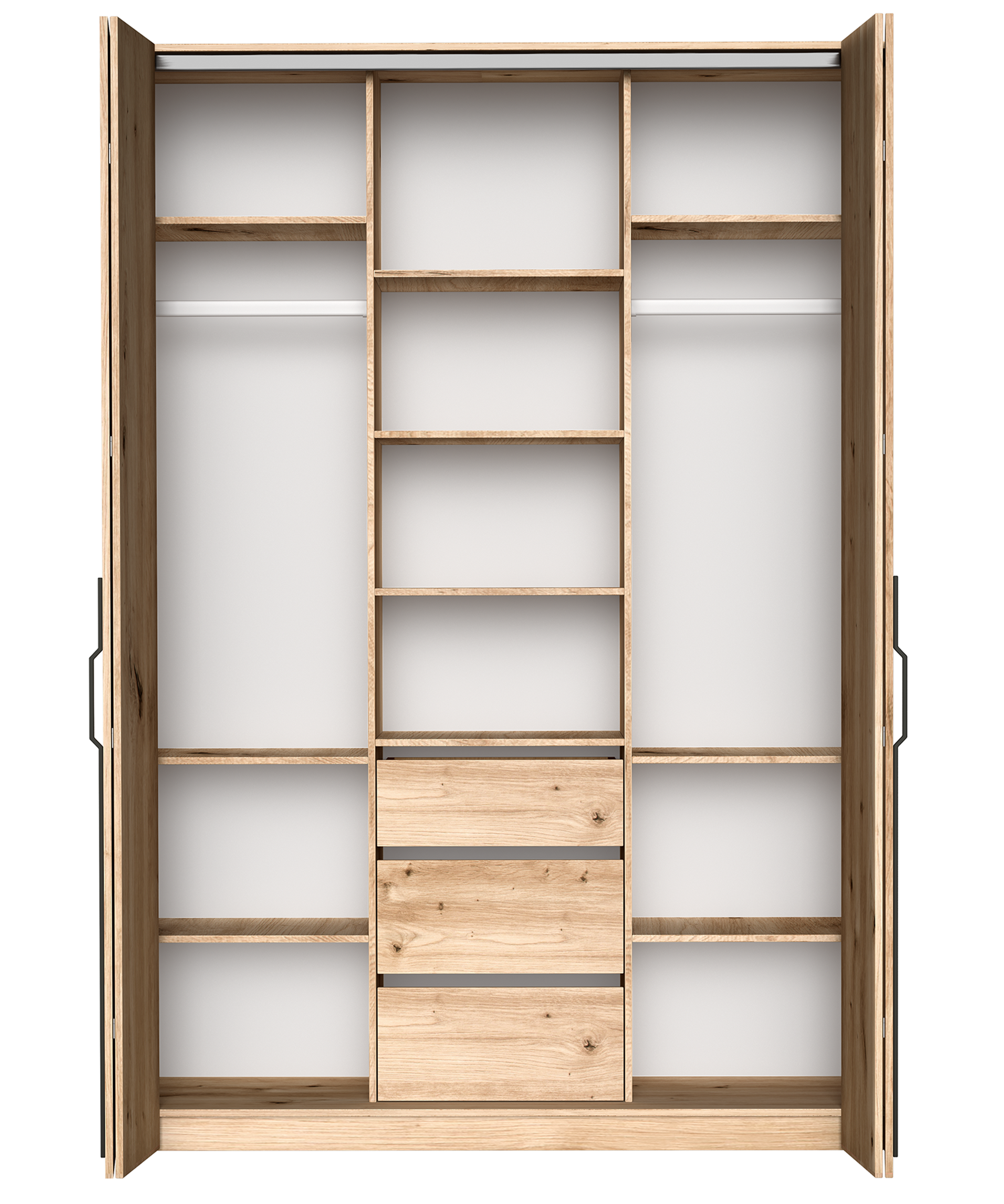 Zweiturige Bari-Garderobe mit drei Schubladen, 170 cm, Artisan-Eiche