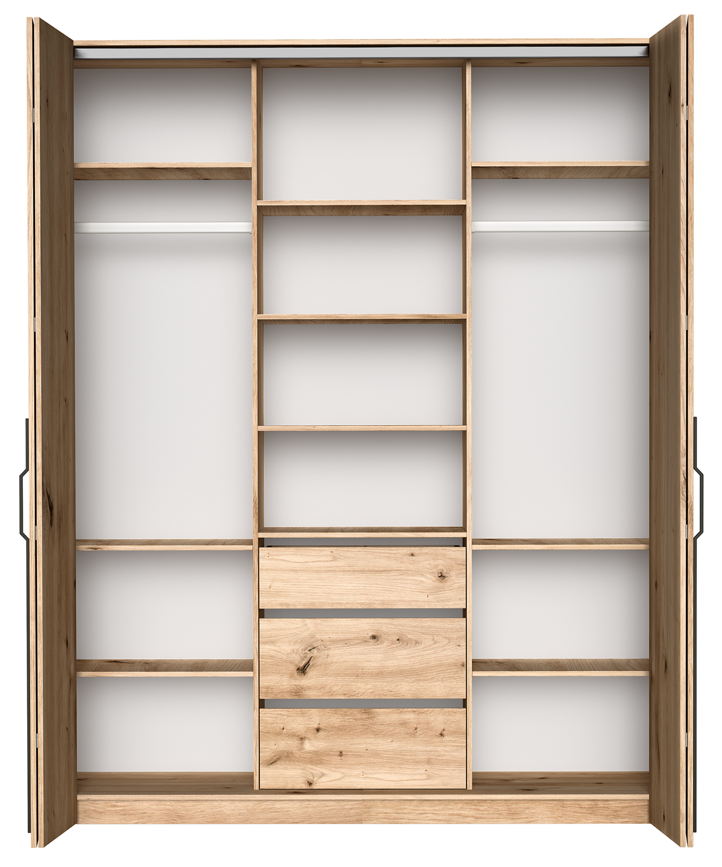 Zweiturige Bari-Garderobe mit drei Schubladen, 200 cm, Artisan-Eiche