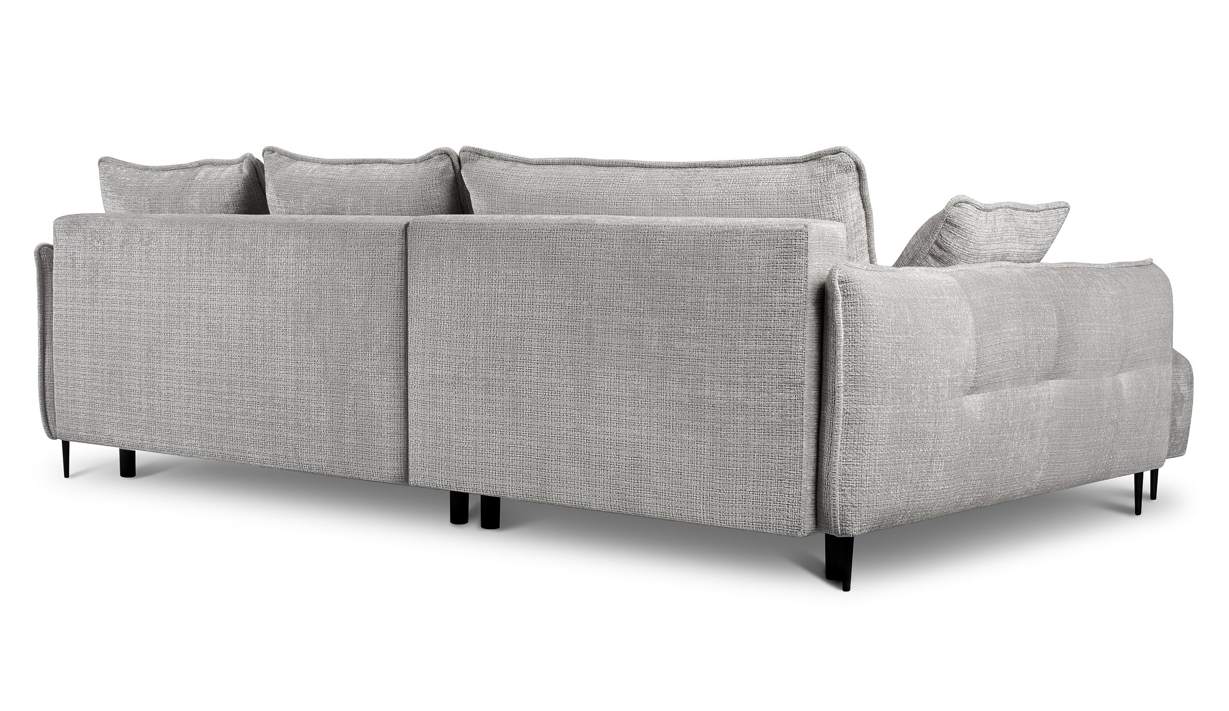 Ecksofa Oblivio mit Schlafunktion, L-förmig, mit Stauraum, grauer Chenille, linksseitig