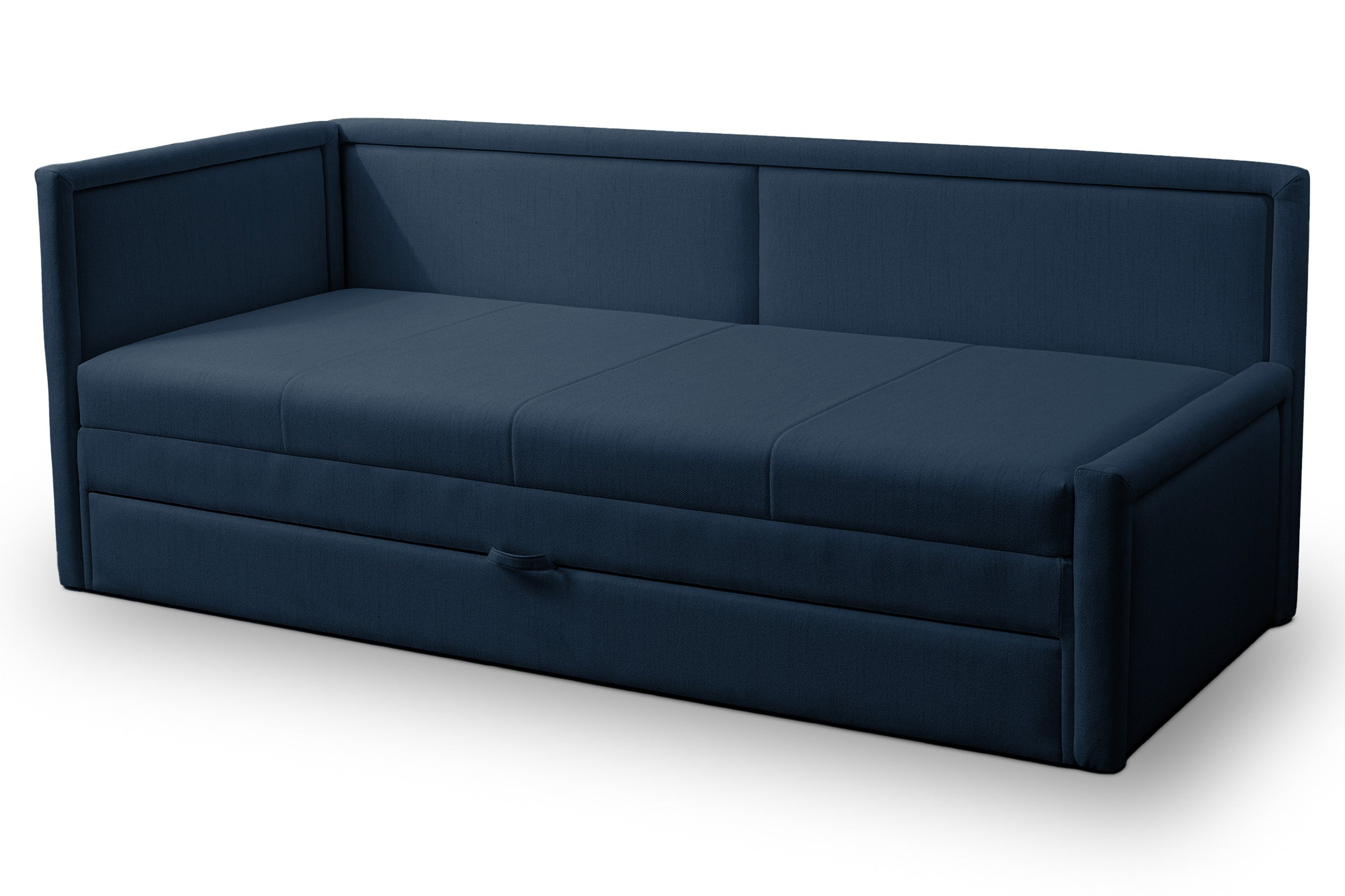 Jugendbett Caprili mit Stauraum, marineblau, Flechtmuster, universell einsetzbar