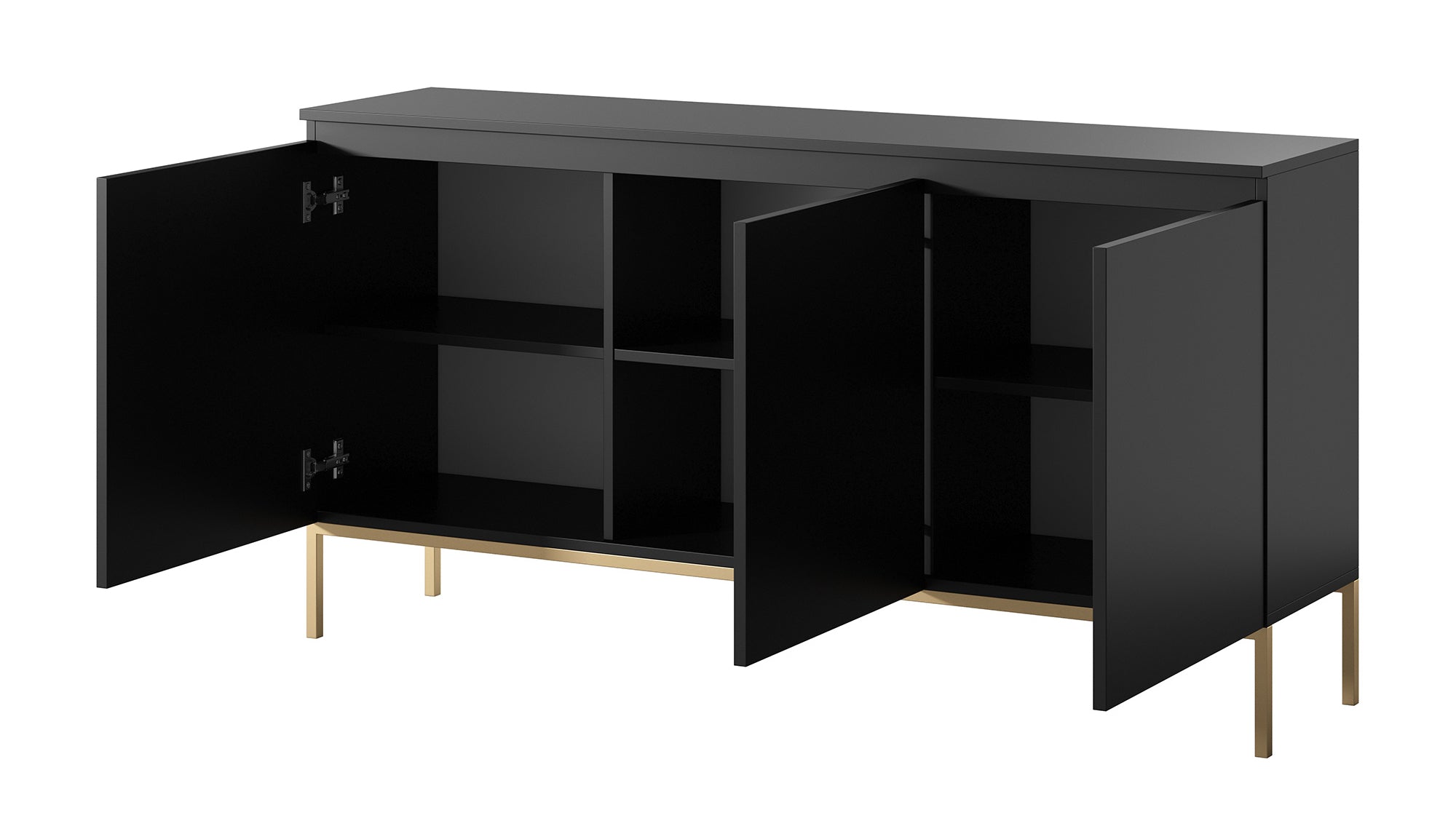 Drehtür-Kommode Bemmi 150 cm schwarz mit goldenen Beinen