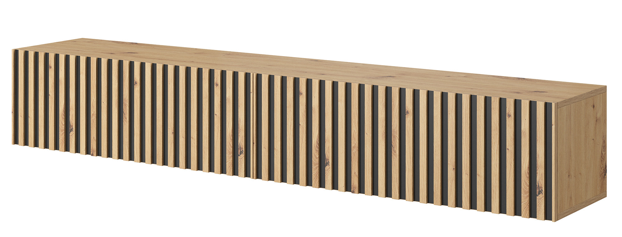 TV-Schrank Telire 175 cm Artisan-Eiche Lamellen mit schwarzen Einsätzen