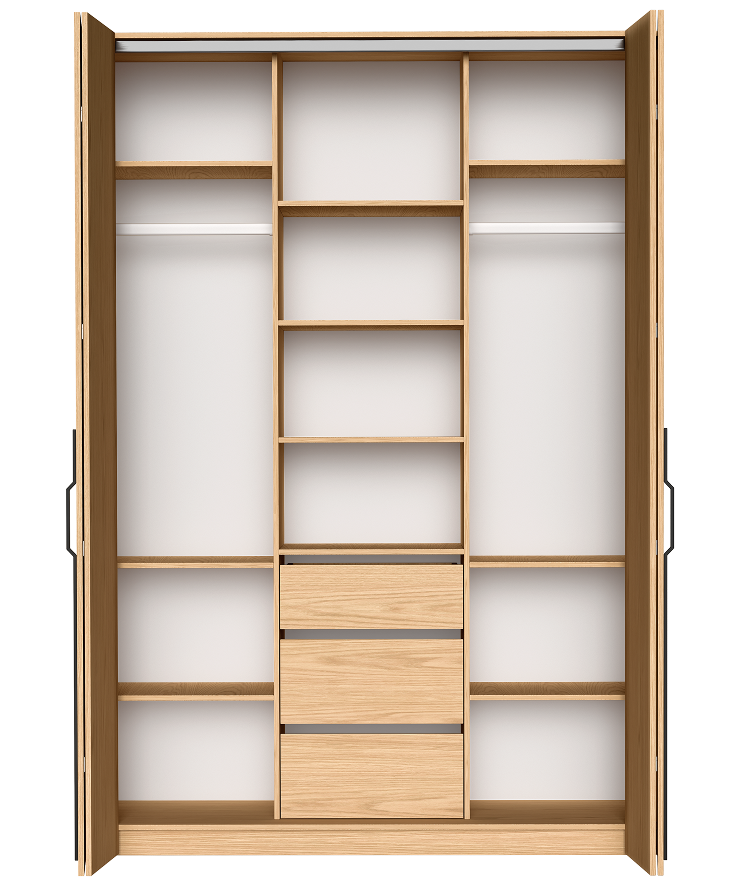 Zweittüriger Schrank Bari mit drei Schubladen, 170 cm, Eiche Bookmatch