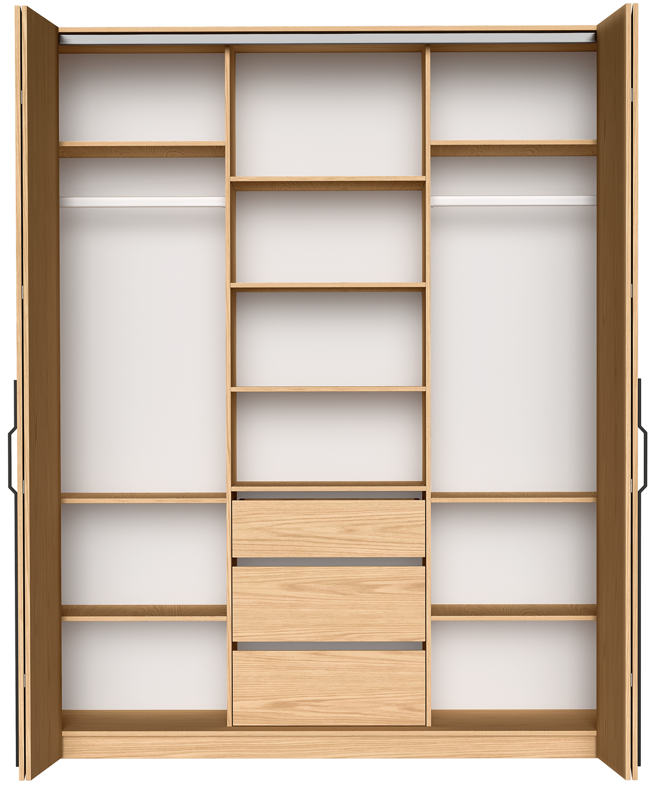 Zweiturige Bari-Garderobe mit drei Schubladen, 200 cm, Eiche Bookmatch