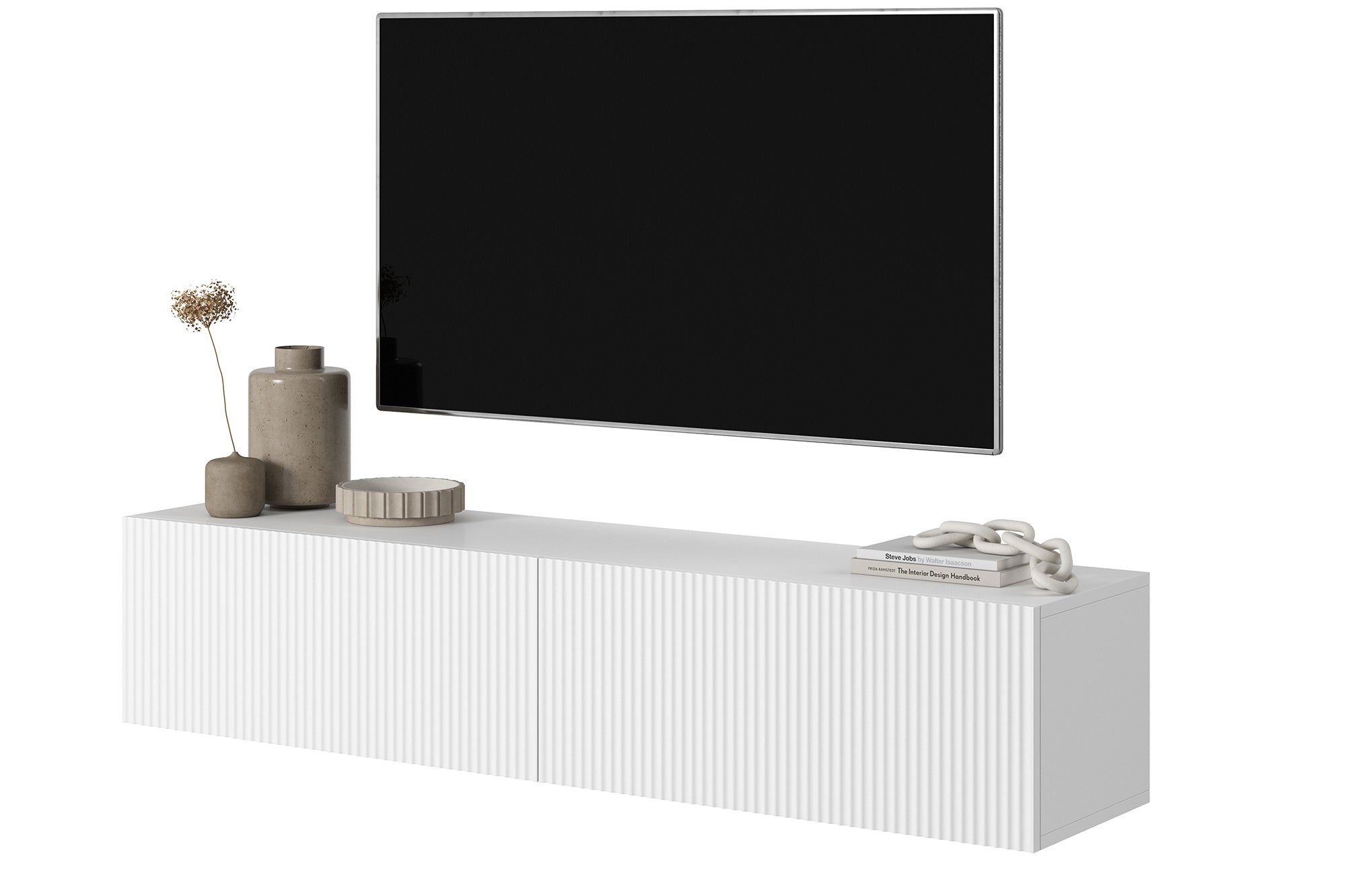 Schwarzer, hängender Veldio TV-Schrank mit gefräster Front, 140 cm