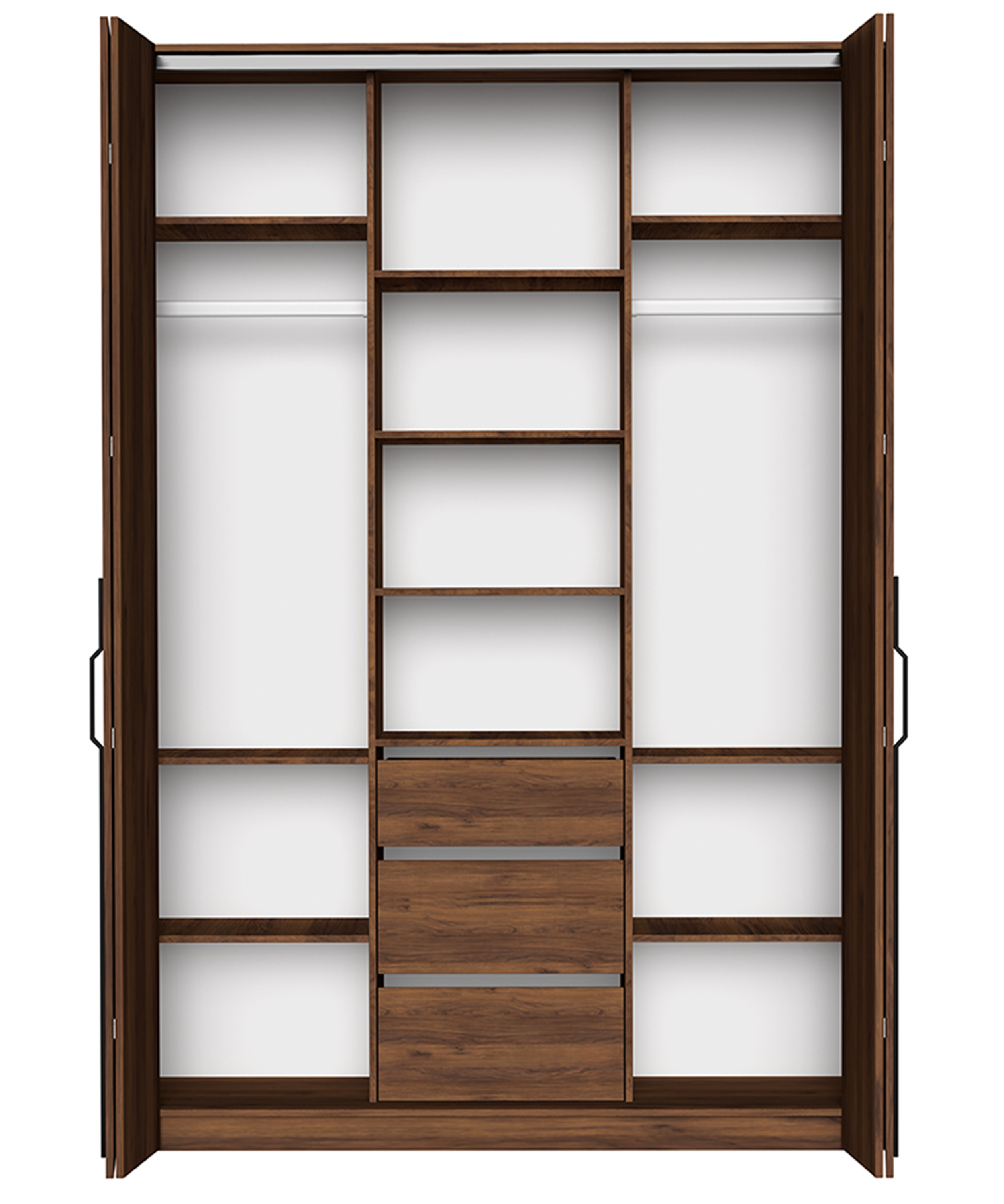 Zweittüriger Schrank Bari mit drei Schubladen, 170 cm, Walnuss Warmia