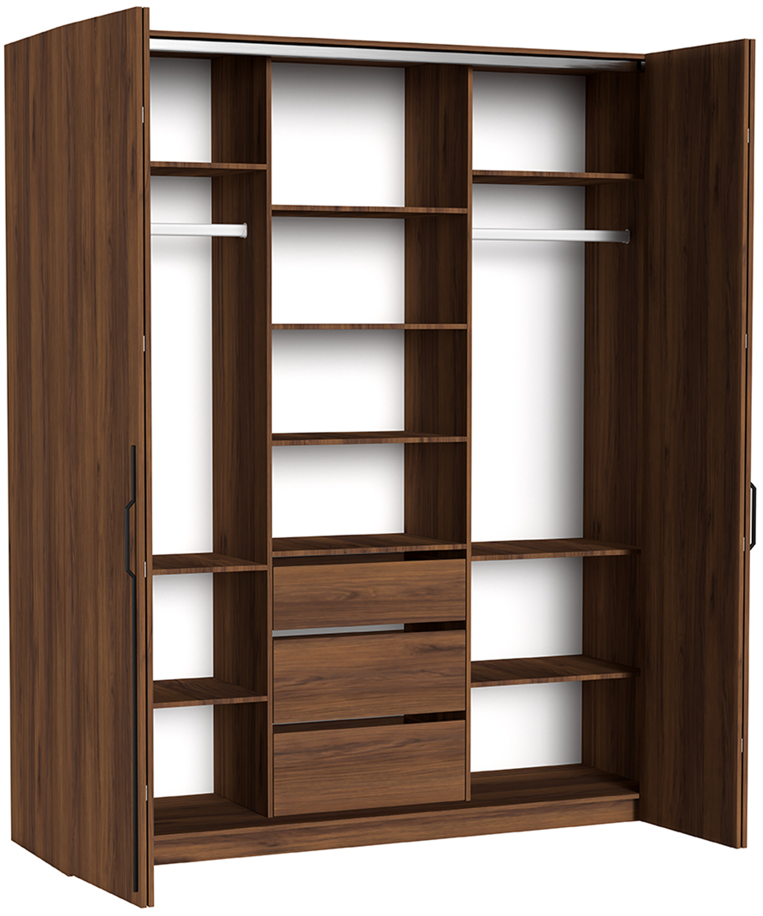 Zweiflügeliger Schrank Bari mit drei Schubladen, 200 cm, Walnuss Warmia