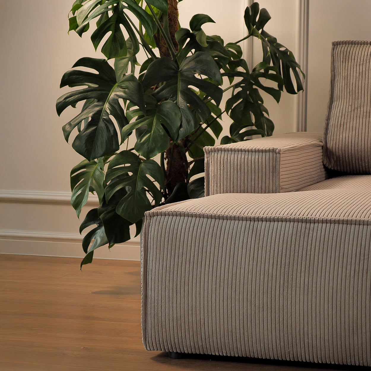 Ecksofa mit Schlaffunktion Farese Mini, L-förmig, linksseitig, mit Stauraum, beige Cordstoff