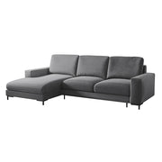 Ecksofa mit Schlafunktion Mokpeo, L-förmig, mit zwei Aufbewahrungsboxen, schwarze Füße, grafitfarbener Samt, linksseitig