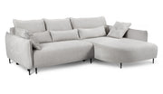 Ecksofa Oblivio mit Schlaffunktion, L-förmig, mit Stauraum, hellgrauer Chenille, rechtsseitig