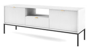 TV-Schrank Vellore 154 cm weiß mit geriffelten Fronten und goldenen Griffen