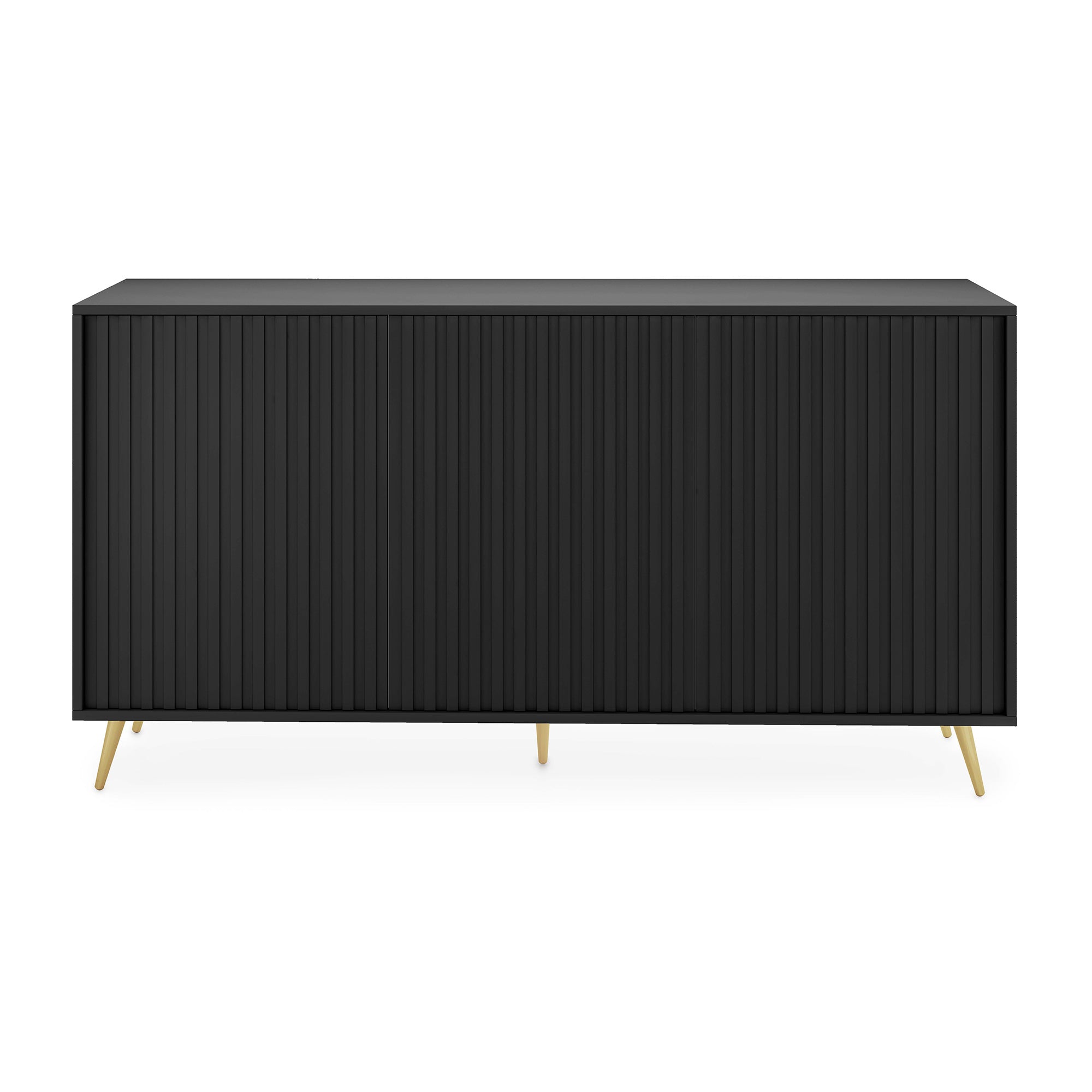 Kommode Bello mit Lamellenfronten, 154 cm, schwarz mit goldenen Beinen