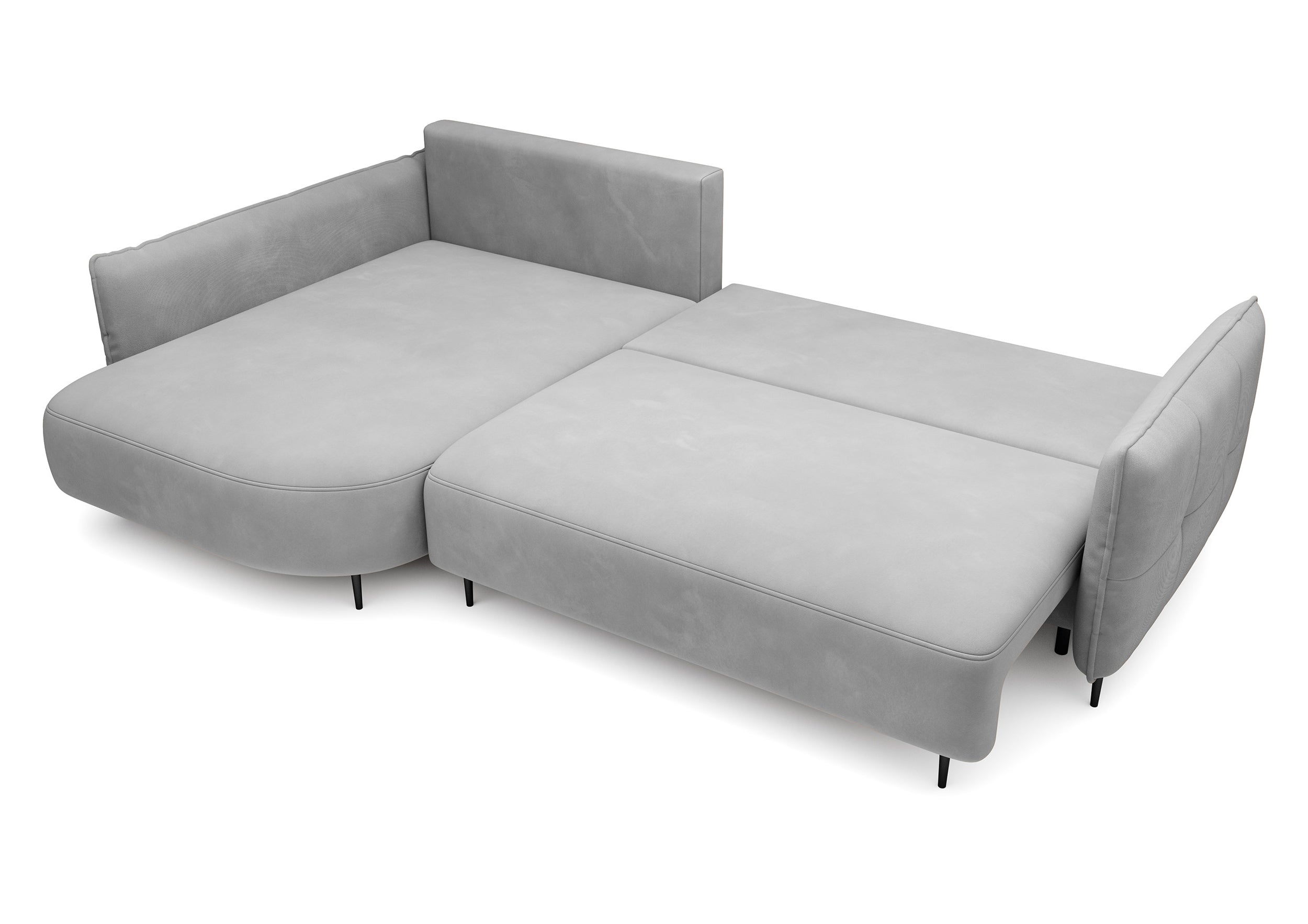 Ecksofa Oblivio mit Schlaffunktion, L-förmig, mit Stauraum, grauer Samt, linksseitig, wasserabweisend