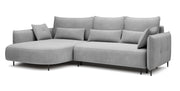 Ecksofa Oblivio mit Schlaffunktion, L-förmig, mit Stauraum, grauer Samt, linksseitig, wasserabweisend