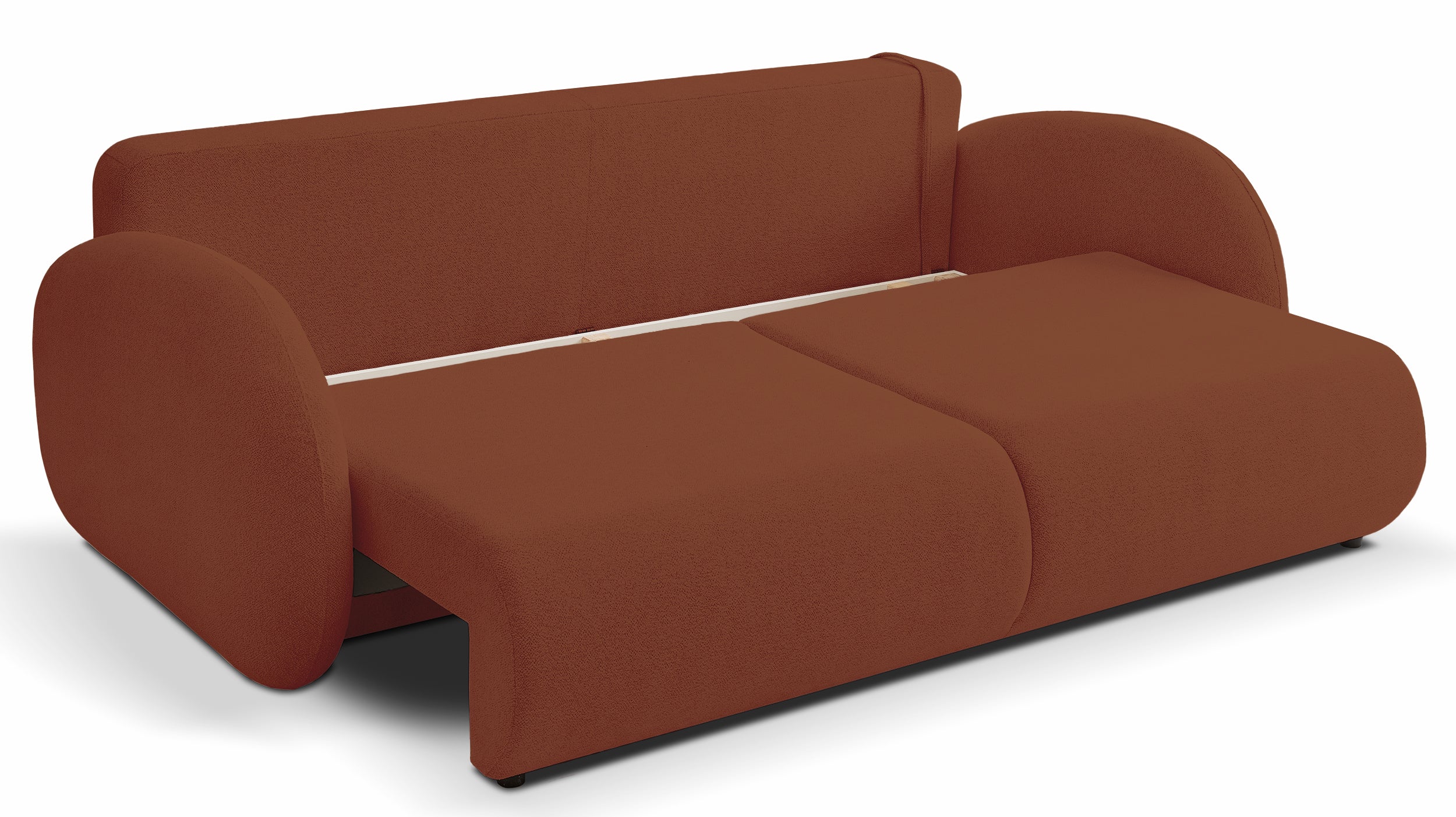 Dreisitziges ausklappbares Sofa Ovally mit Stauraum, kupferfarbenes Chenille